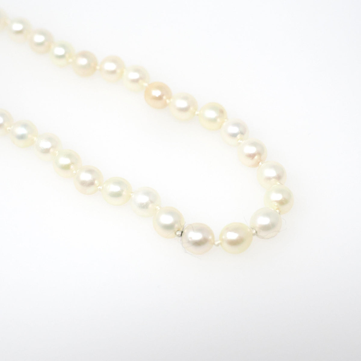 Cultured Pearl Necklace - Contemporary 14k White Gold Fish Hook Clasp Knotted Strand - Estate Circa 1990s Organic Gem 15" Inch 90s Jewelry