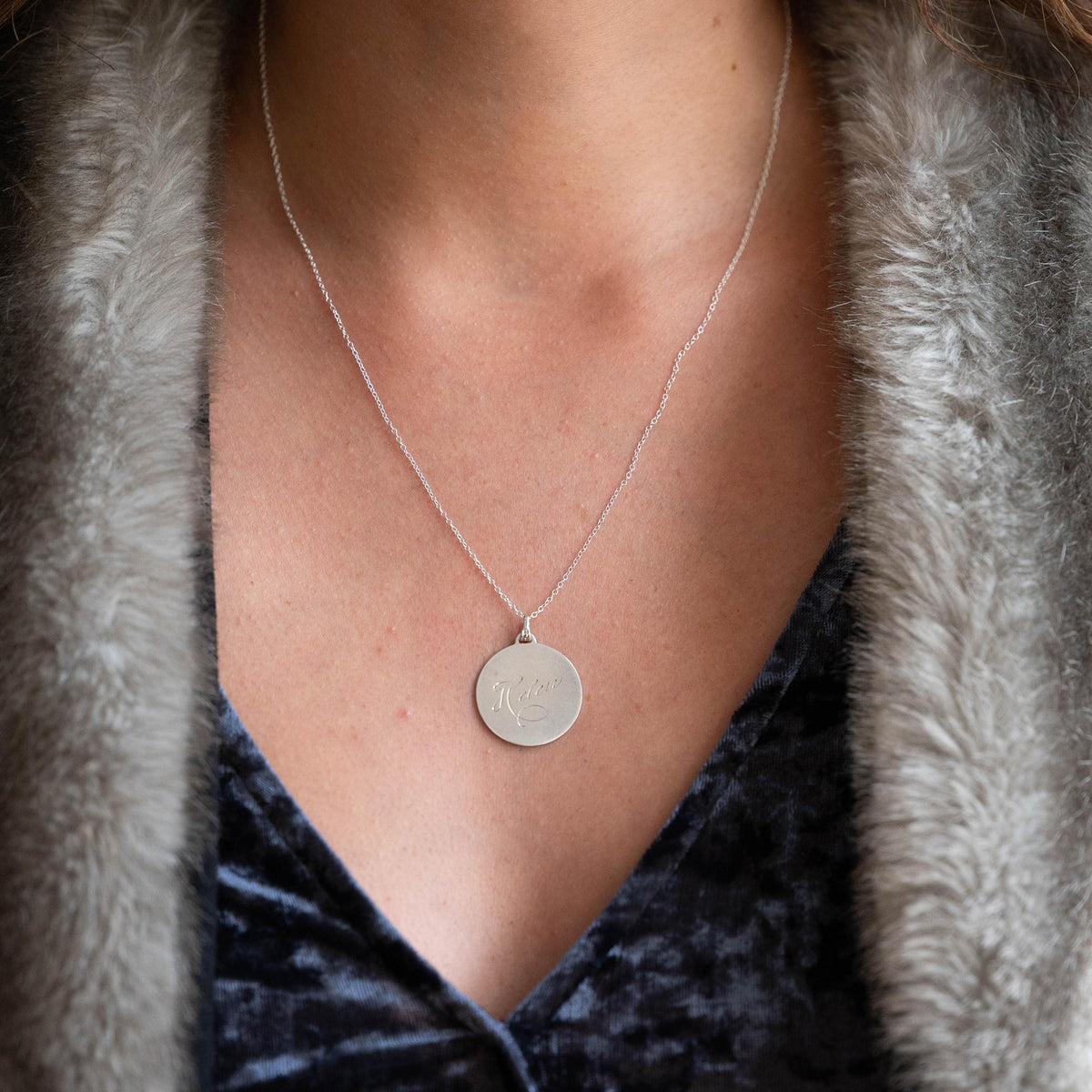 Vintage Love Token - Mid Century Sterling Silver Engraved Name Helen Charm Necklace - Circa 1950s Era Engravable Disc Fashion Jewelry