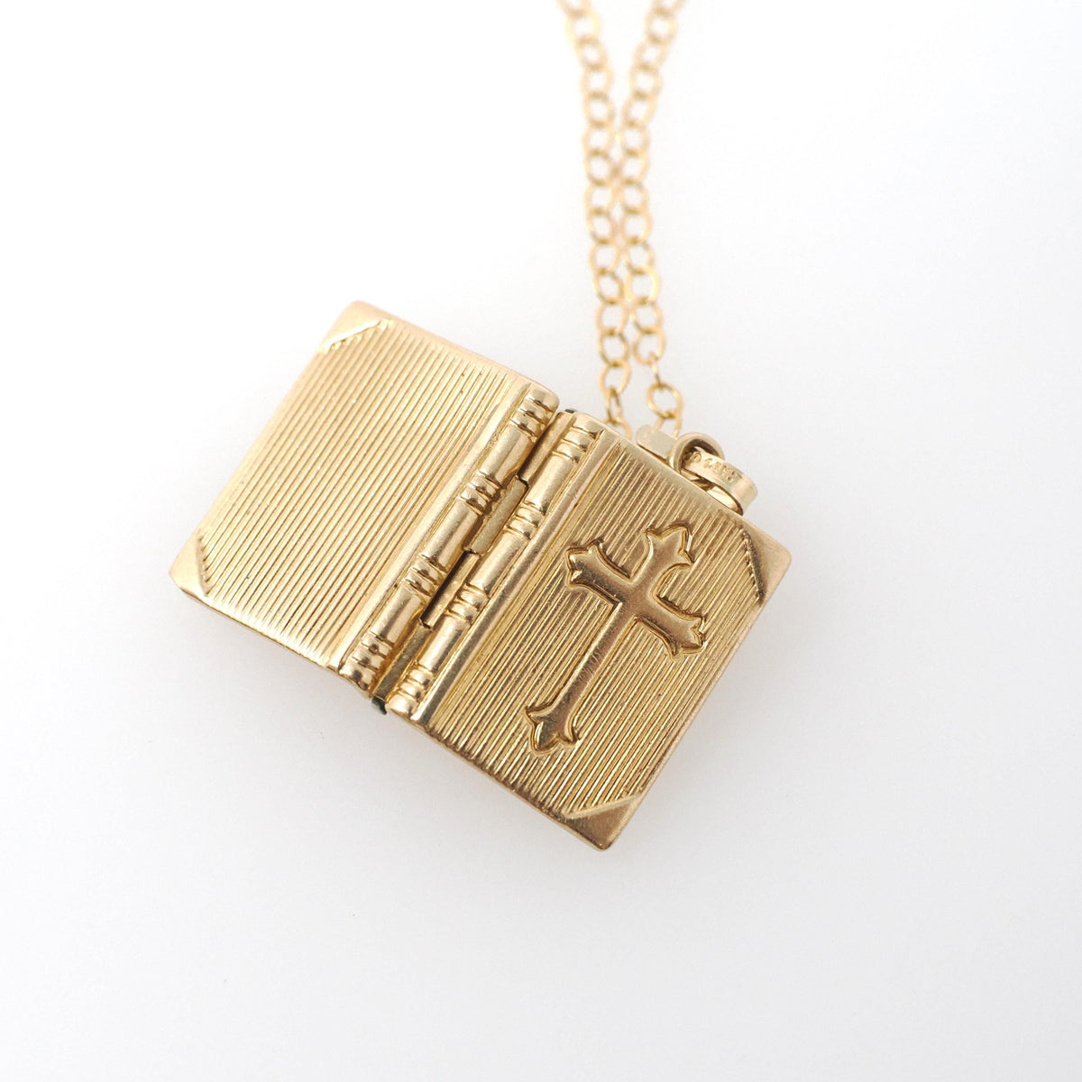 Vintage Bible Locket - Mid Century 14k Yellow Gold Cross Necklace Pendant Religious Book Charm - Circa 1950s The Lord's Prayer Fine Jewelry