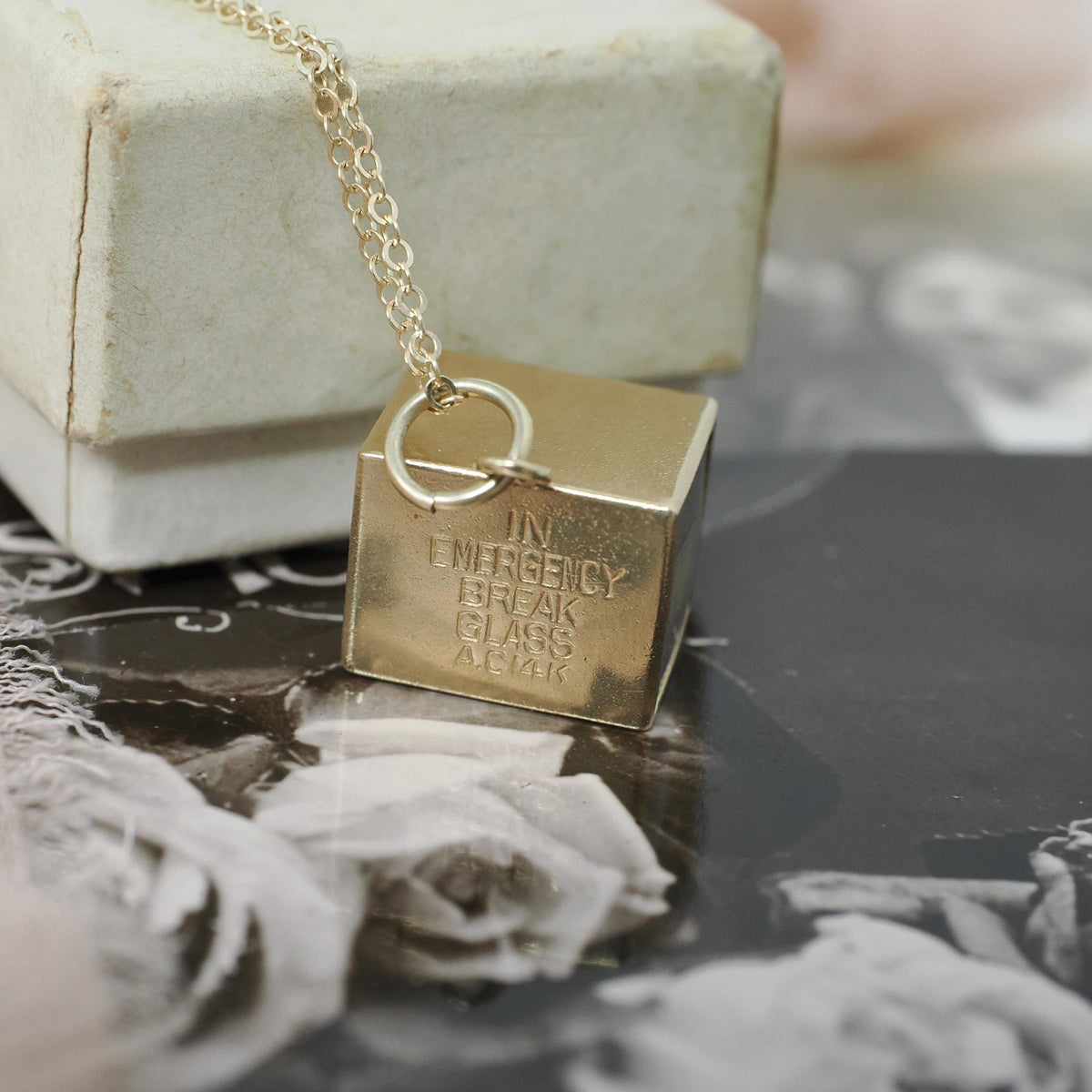 Mad Money Charm - Mid Century 14k Yellow Gold Pendant "In Emergency Break Glass" - Vintage Circa 1950s Era Dollar Bill Fine Necklace Jewelry