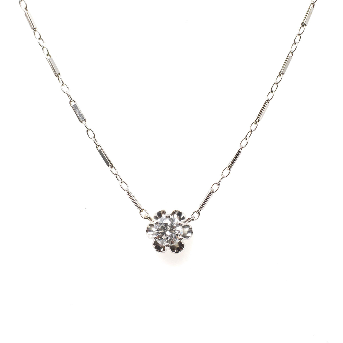 Diamond Pendant Necklace - Mid Century 14k White Gold .45 CT Round Brilliant Cut Stick Pin Conversion - Circa 1940s Buttercup Fine Jewelry