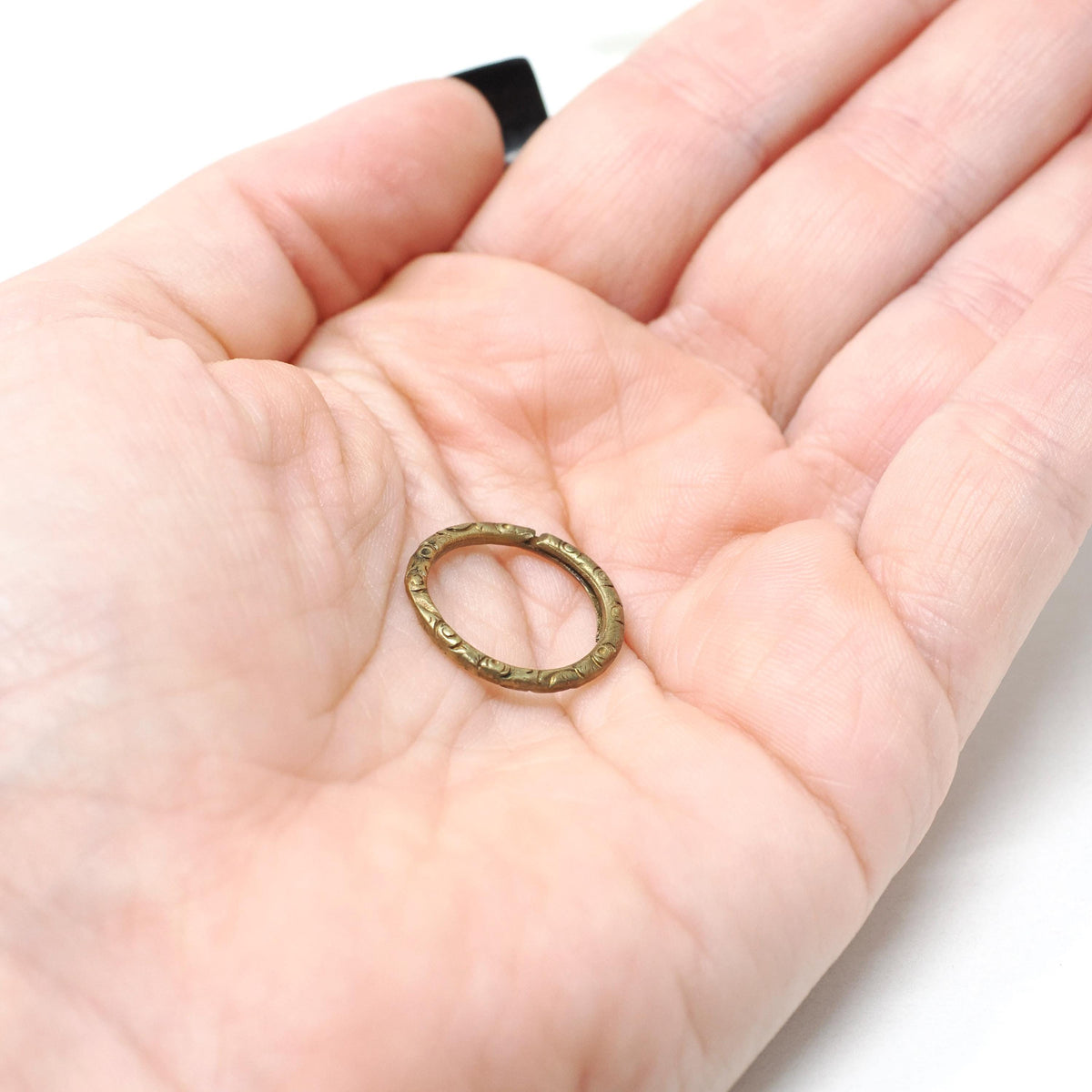 Antique Charm Holder - Victorian Brass Stationary Necklace Finding Ring Clasp - Circa 1890s Era Engraved Bail Unisex Utility Fashion Jewelry