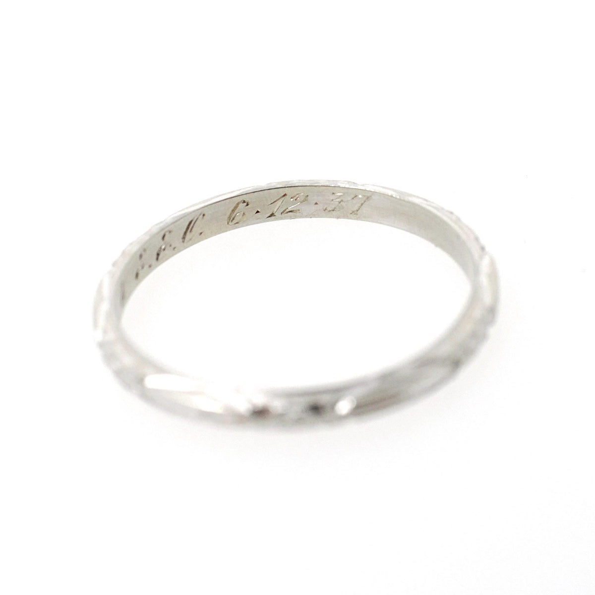 Art Deco Wedding Band - Vintage 18k White Gold Orange Blossom Eternity Ring - Circa 1930s Era Size 6 1/2 Bridal Stacking Fine Floral Jewelry
