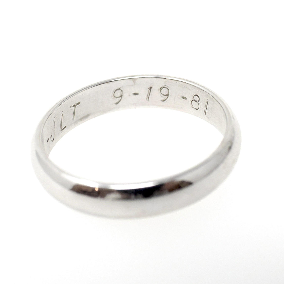 Vintage Wedding Band - Bold Gold 14k White Gold 3.8 MM Half Round Ring - Circa 1980s Size 7 Signed Art Carved JR Wood Bridal Fine Jewelry