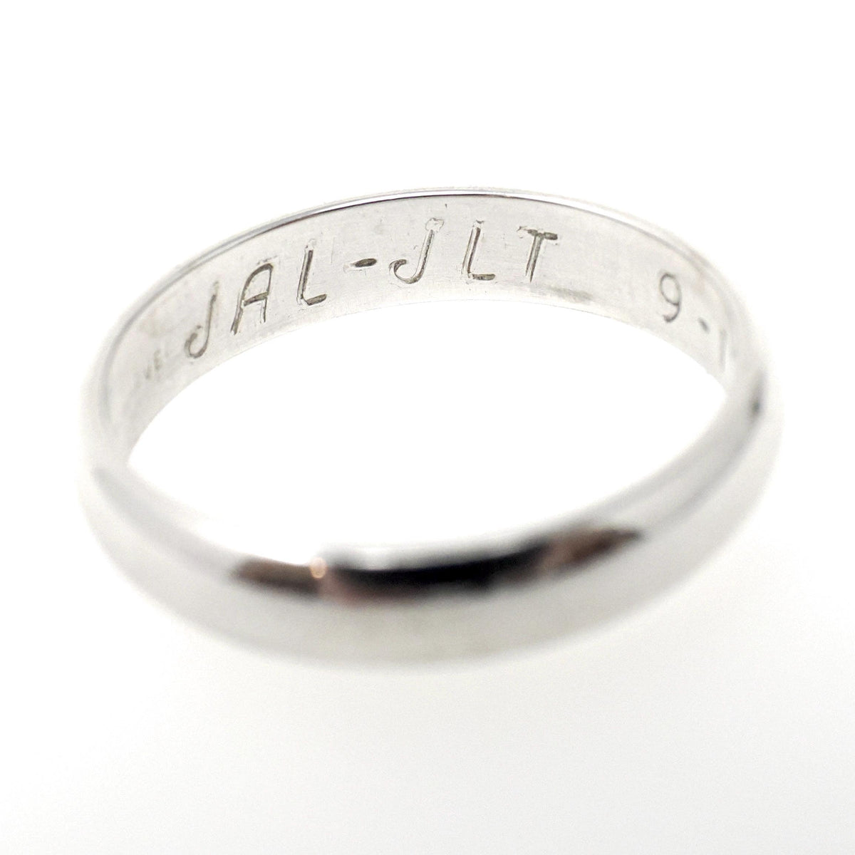 Vintage Wedding Band - Bold Gold 14k White Gold 3.8 MM Half Round Ring - Circa 1980s Size 7 Signed Art Carved JR Wood Bridal Fine Jewelry