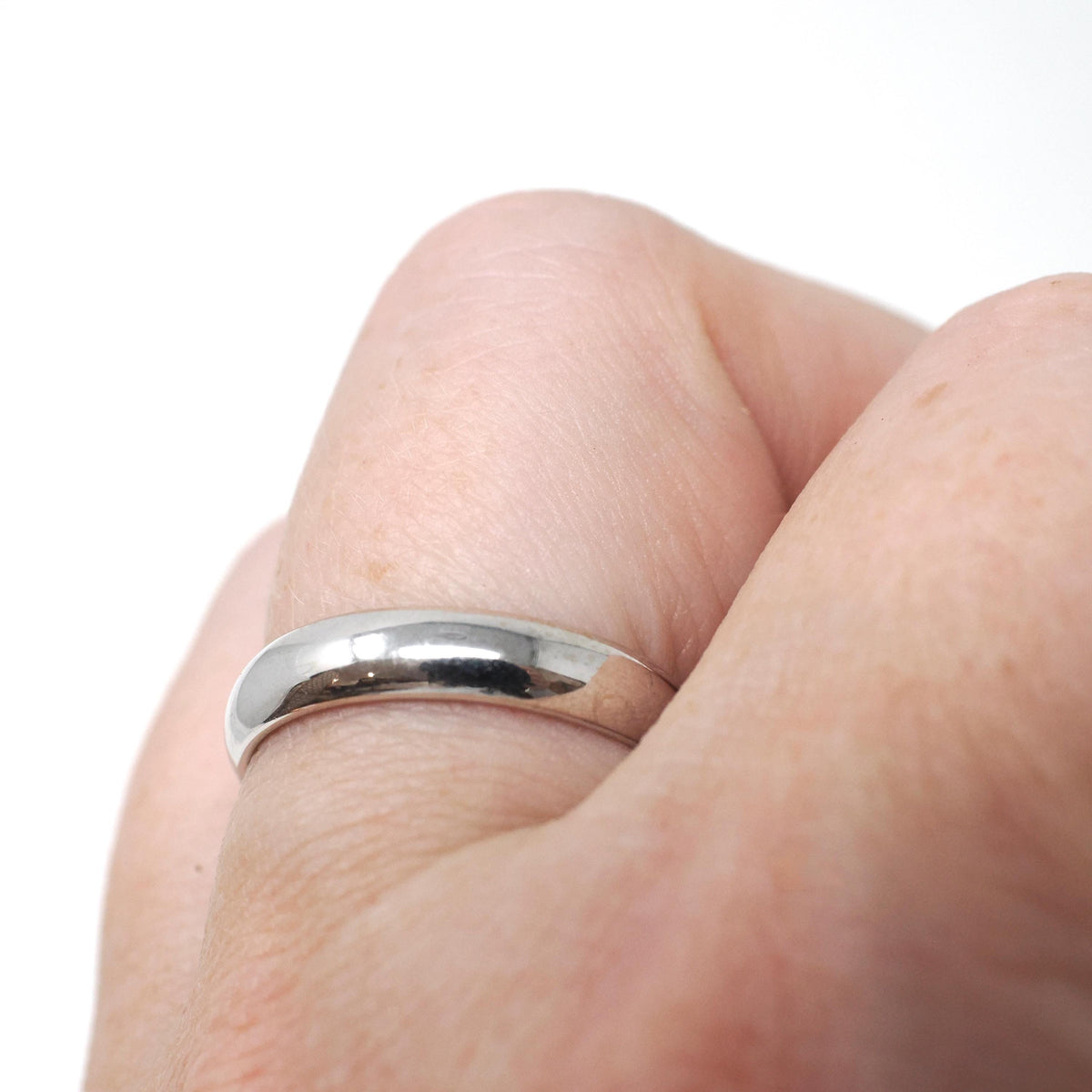 Vintage Wedding Band - Bold Gold 14k White Gold 3.8 MM Half Round Ring - Circa 1980s Size 7 Signed Art Carved JR Wood Bridal Fine Jewelry