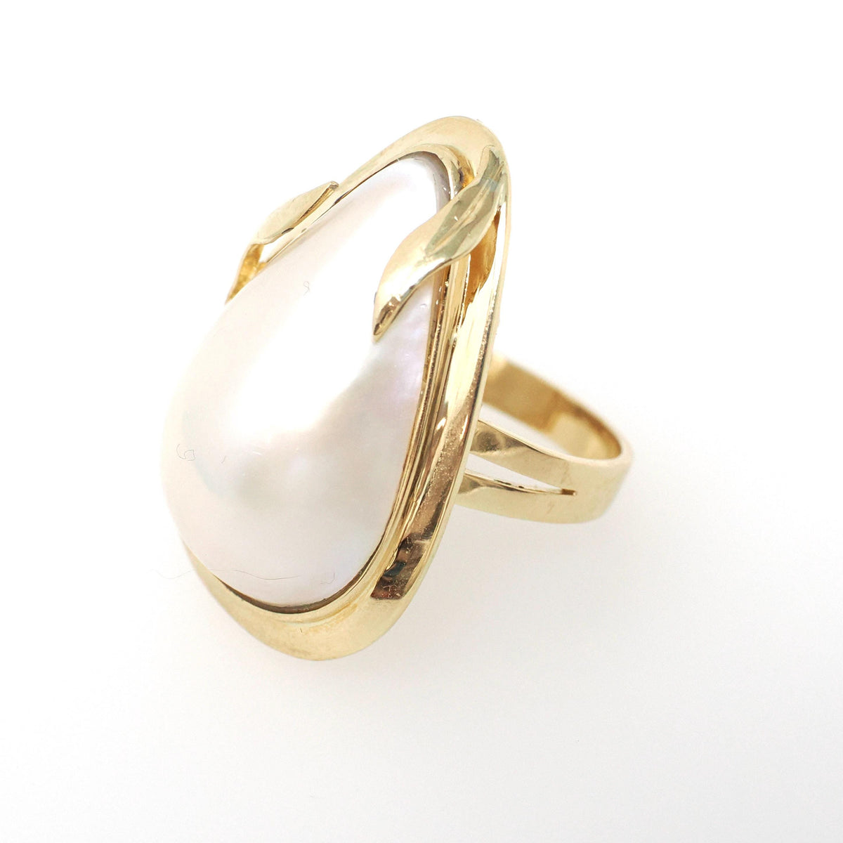 Vintage Mabe Pearl Ring - Contemporary Era 14K Yellow Gold Cultured Organic Gemstone - Circa 1990s Size 6 3/4 June Birthstone Fine Jewelry