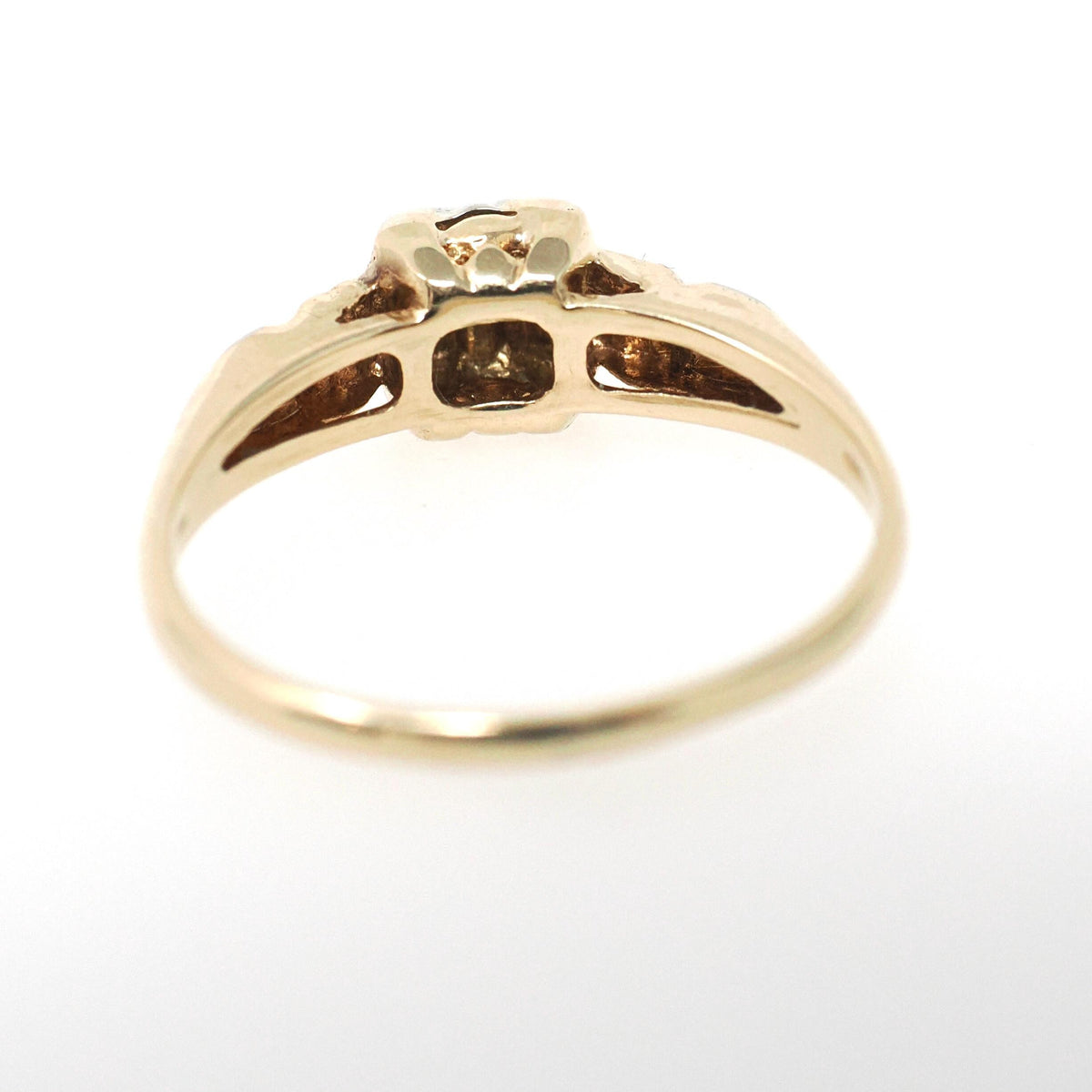 Flower Engagement Ring - Vintage 14k Yellow & White Gold Two Tone Diamond Solitaire - Circa 1940s Era Size 6 Fine Sweetheart Bridal Jewelry