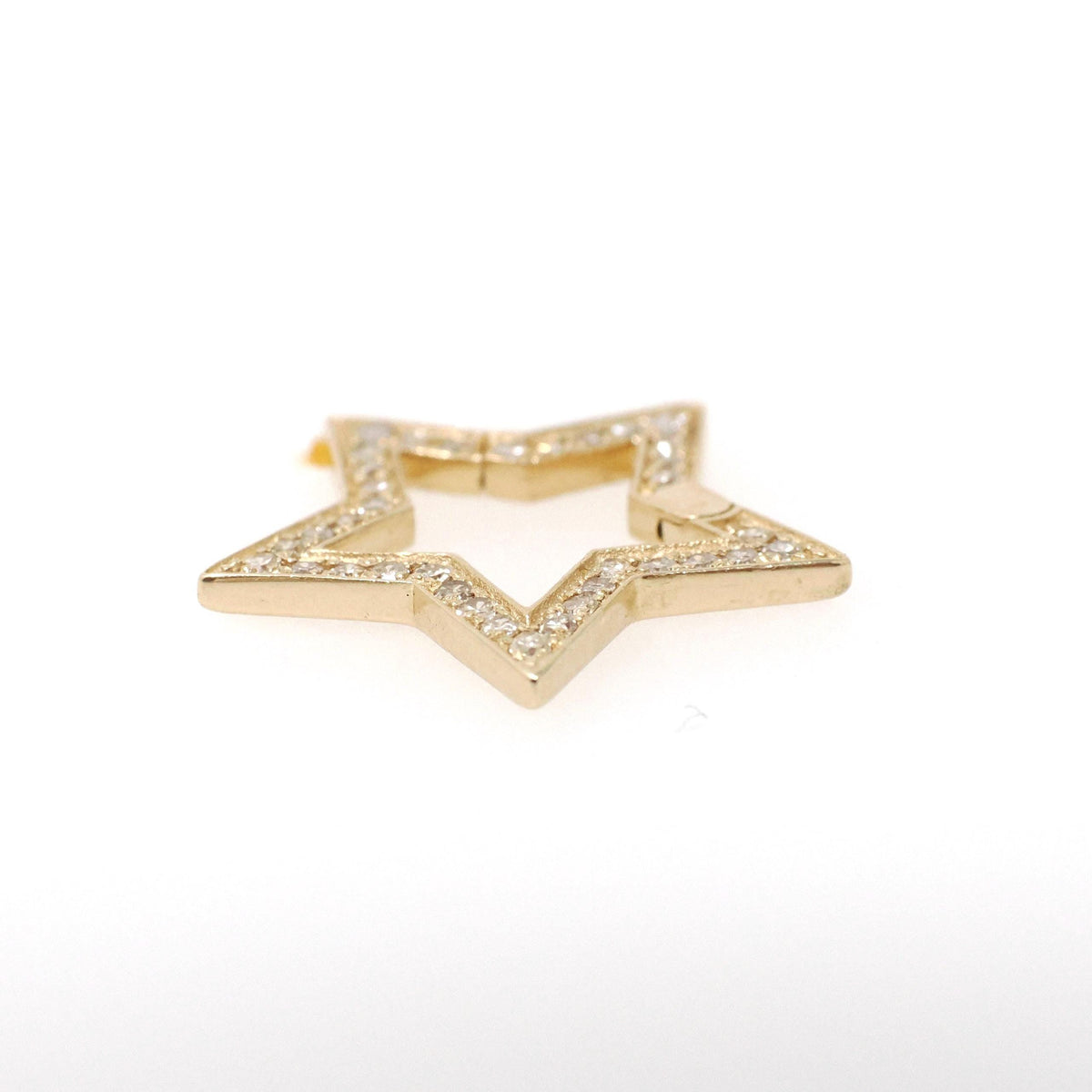 Star Charm Holder - Contemporary 14k Yellow Gold .21 CTW Natural Diamonds Hinged Pendant Clasp - Circa 2000s Utility Fashion Fine Jewelry