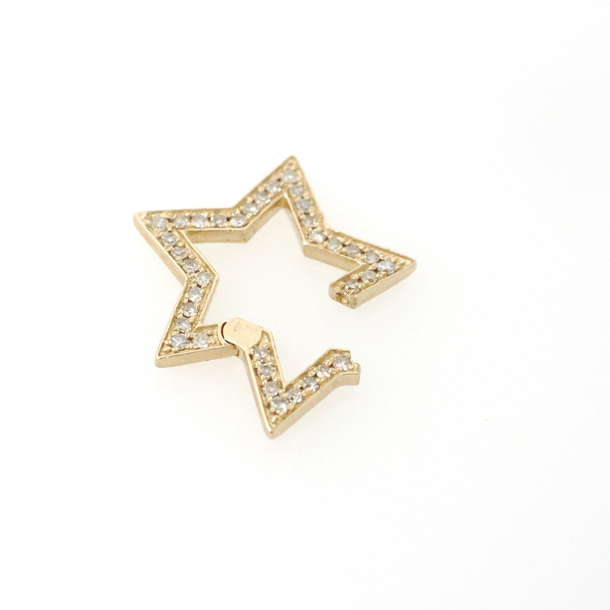 Star Charm Holder - Contemporary 14k Yellow Gold .21 CTW Natural Diamonds Hinged Pendant Clasp - Circa 2000s Utility Fashion Fine Jewelry