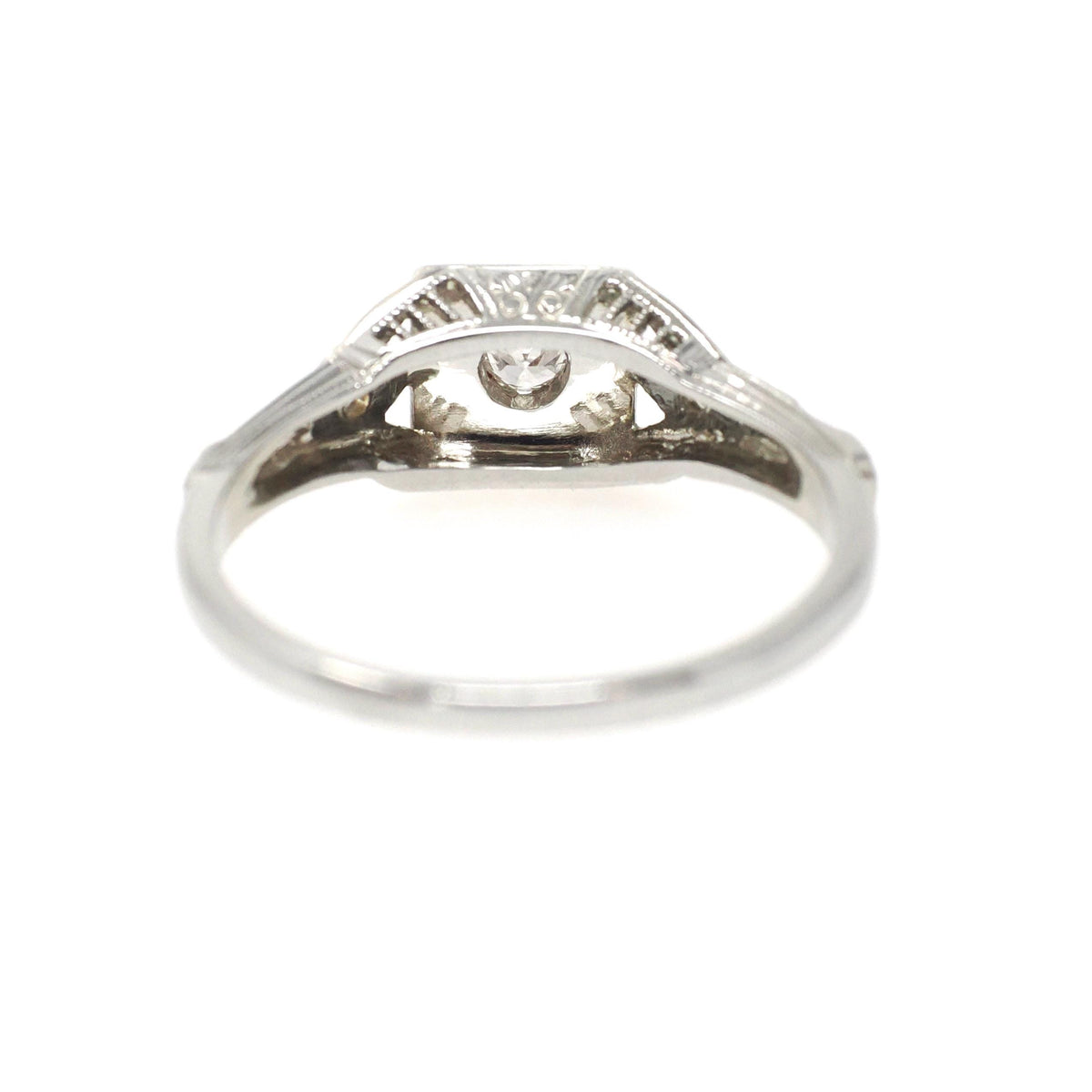 Vintage Diamond Ring - Art Deco 18k White Gold Natural .08CT Engagement Solitaire - Circa 1930s Size 6.5 Square Flower Filigree Fine Jewelry