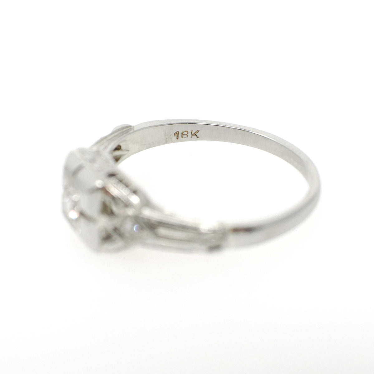 Vintage Diamond Ring - Art Deco 18k White Gold Natural .08CT Engagement Solitaire - Circa 1930s Size 6.5 Square Flower Filigree Fine Jewelry