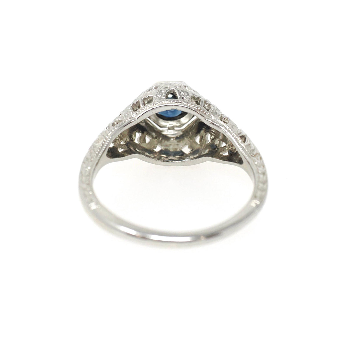 Art Deco Sapphire Ring - Vintage 18k White Gold Natural Blue Corundum - Circa 1930s Era Size 6 Engagement Filigree Solitaire Fine Jewelry