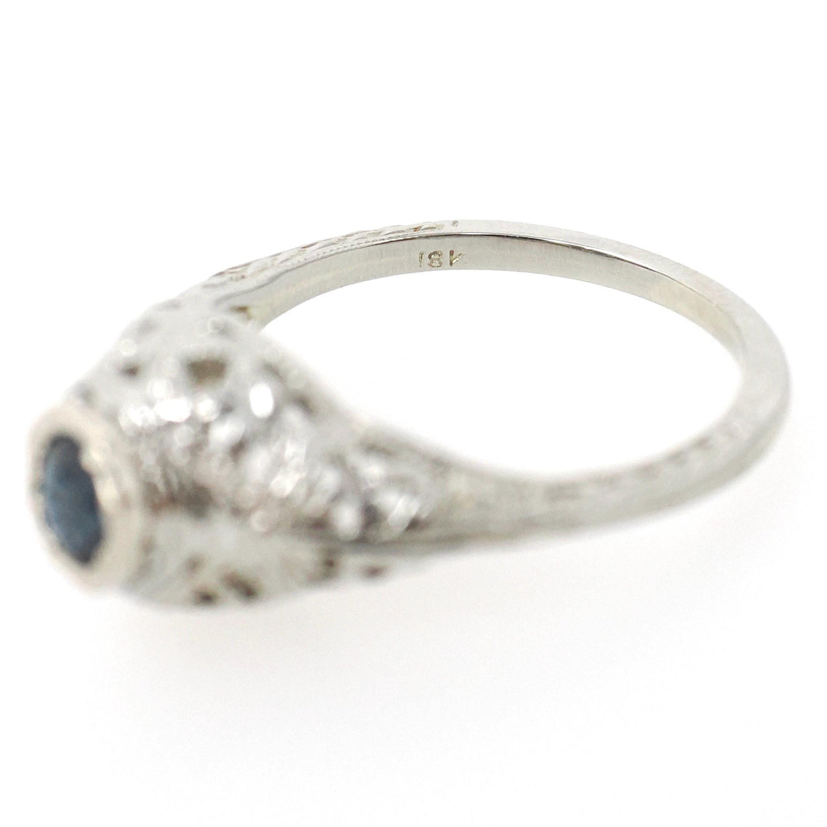 Art Deco Sapphire Ring - Vintage 18k White Gold Natural Blue Corundum - Circa 1930s Era Size 6 Engagement Filigree Solitaire Fine Jewelry
