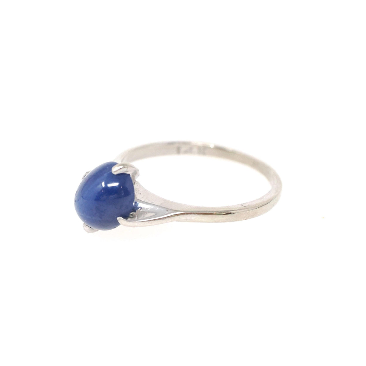 Created Star Sapphire Ring - Modernist 14k White Gold Blue Cabochon Bypass - Circa 1960s Era Size 5 September Birthstone Fine Jewelry