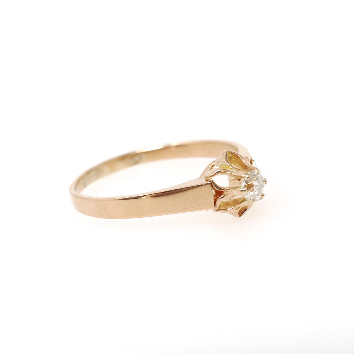Antique Diamond Ring - Edwardian 14k Yellow Gold Natural .13 CT Old Mine Cut Solitaire - Early 1900s Size 8 1/2 Buttercup Engagement Jewelry