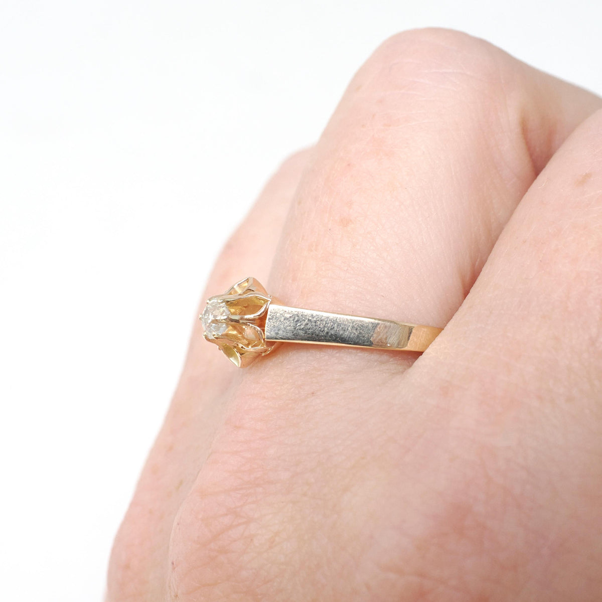 Antique Diamond Ring - Edwardian 14k Yellow Gold Natural .13 CT Old Mine Cut Solitaire - Early 1900s Size 8 1/2 Buttercup Engagement Jewelry