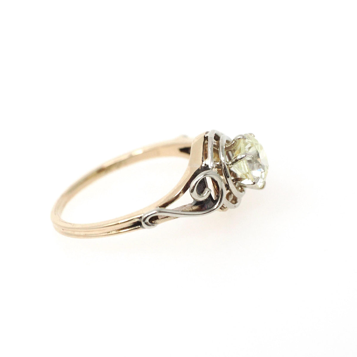 Diamond Engagement Ring - Art Deco 14k Yellow & White Gold Natural .70 CT Old European Cut Solitaire - Circa 1930s Size 5 1/4 Fine Jewelry