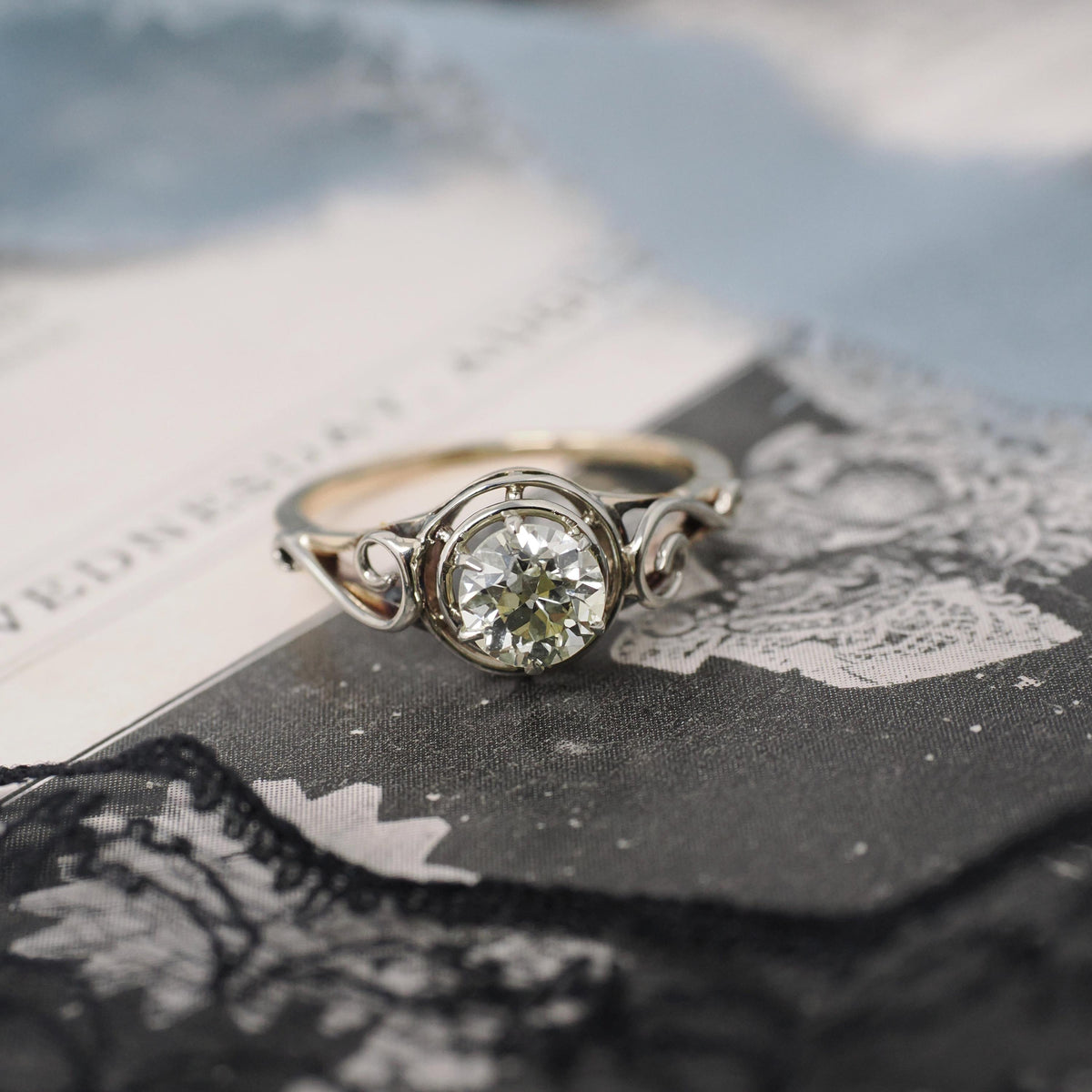 Diamond Engagement Ring - Art Deco 14k Yellow & White Gold Natural .70 CT Old European Cut Solitaire - Circa 1930s Size 5 1/4 Fine Jewelry