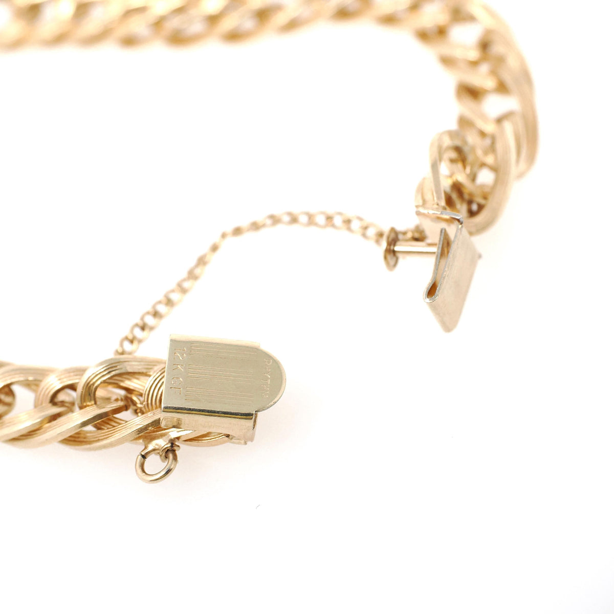 Vintage Charm Bracelet - Mid Century 12k Gold Filled Curb Links Statement Hinged Clip - Circa 1960s Safety Chain Fashion Accessory Jewelry