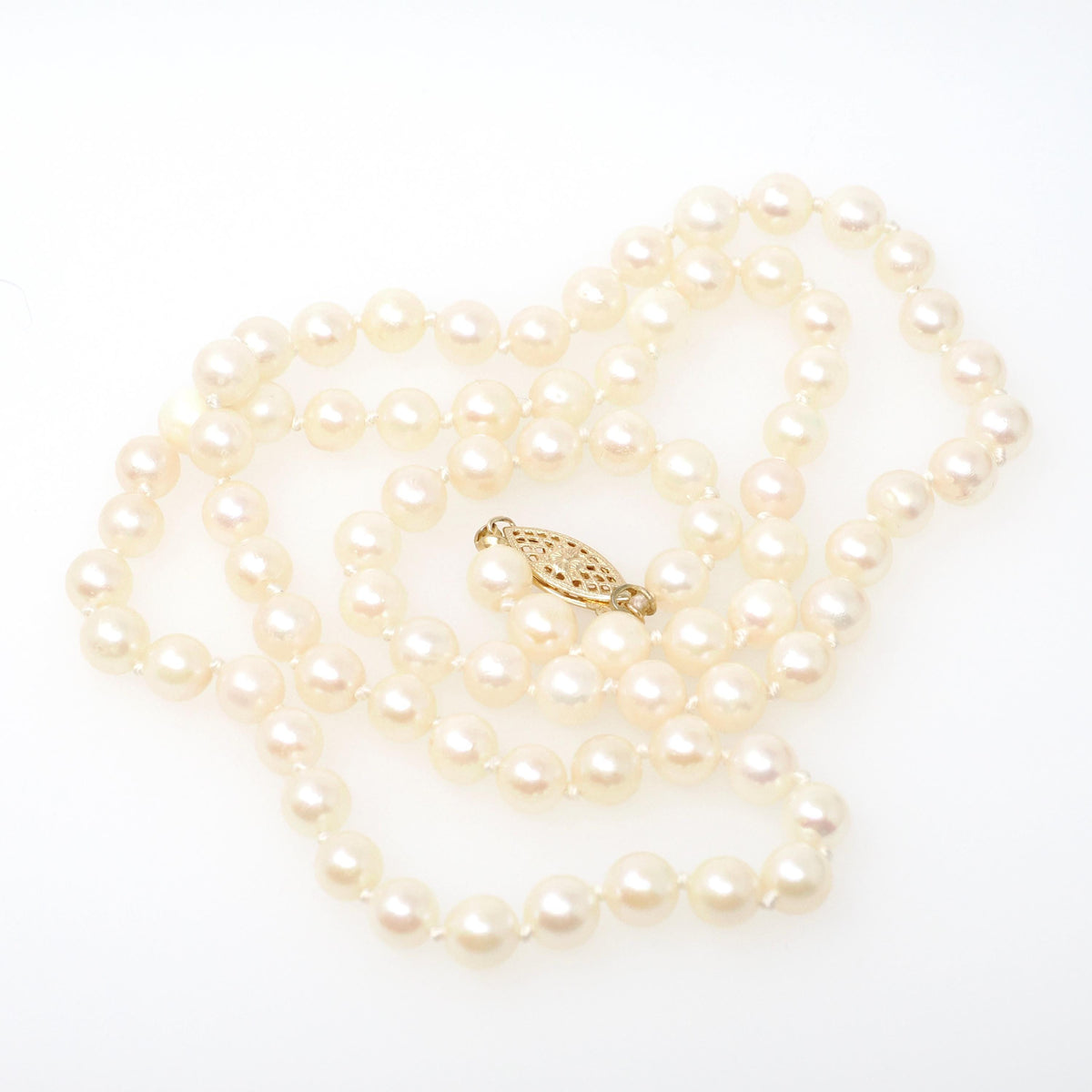 Cultured Pearl Necklace - Contemporary 14k Yellow Gold Fish Hook Clasp Knotted Strand - Estate Circa 1990s Organic Gem 24" Inch 90s Jewelry