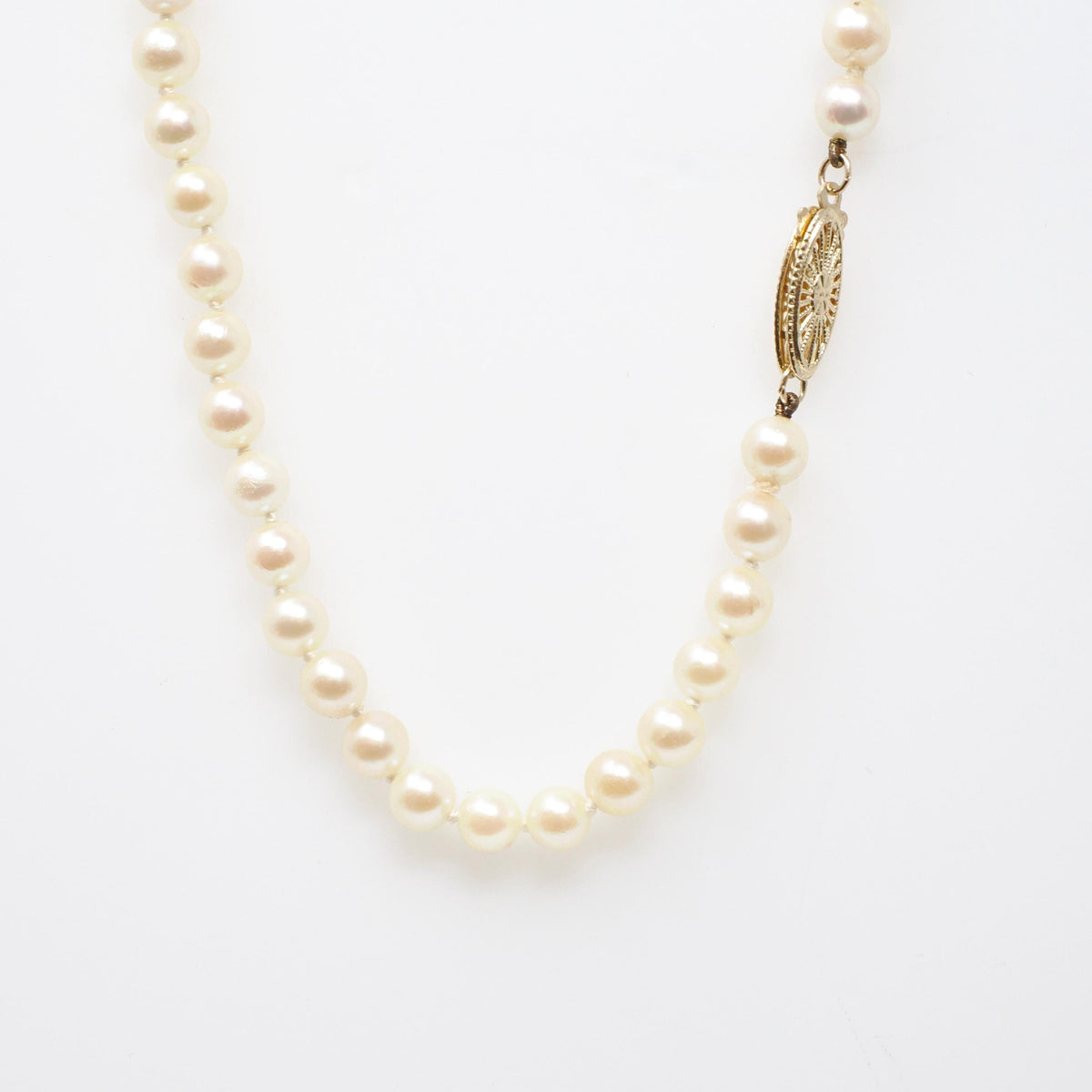 Cultured Pearl Necklace - Contemporary 14k Yellow Gold Fish Hook Clasp Knotted Strand - Estate Circa 1990s Organic Gem 16" Inch 90s Jewelry