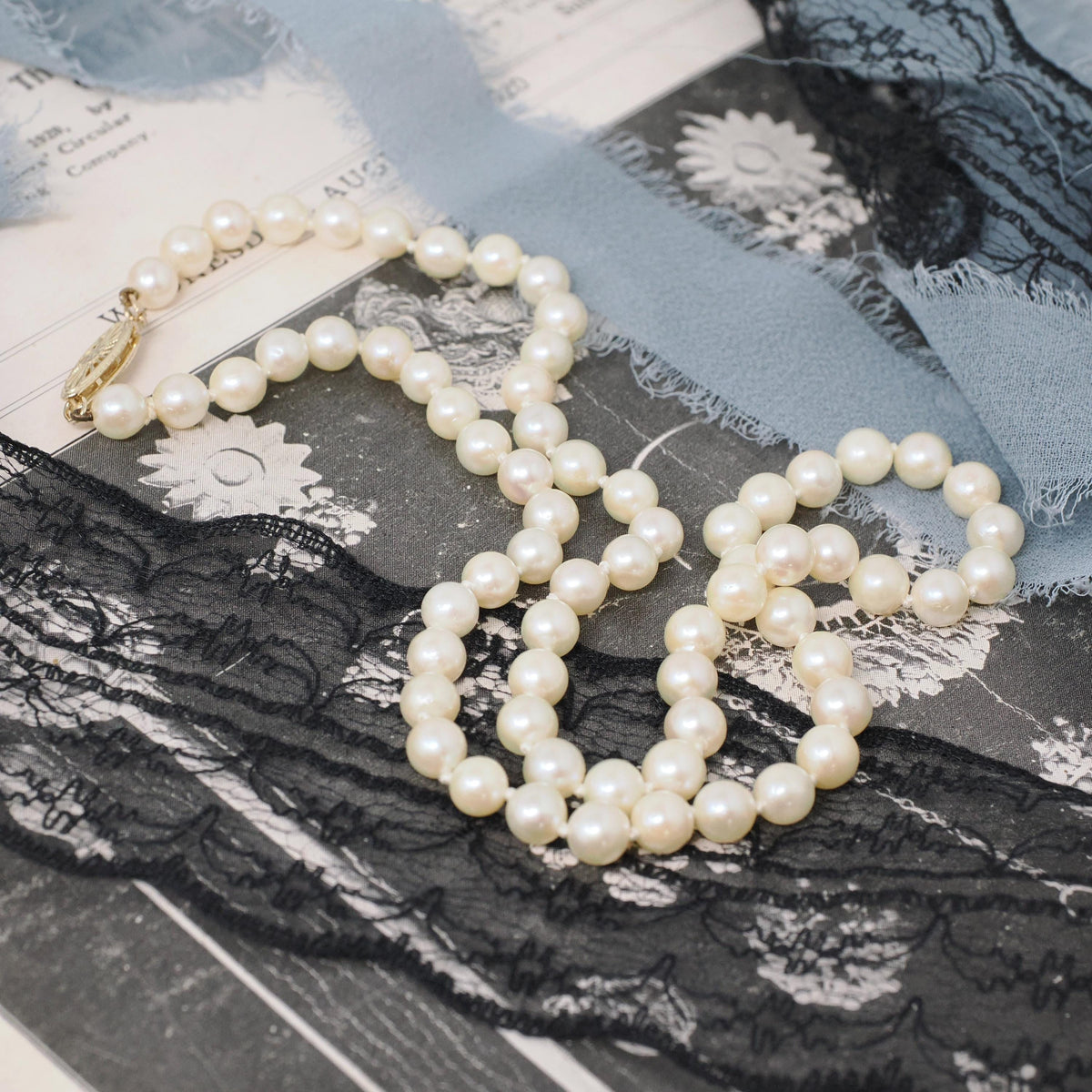Cultured Pearl Necklace - Contemporary 14k Yellow Gold Fish Hook Clasp Knotted Strand - Estate Circa 1990s Organic Gem 16" Inch 90s Jewelry