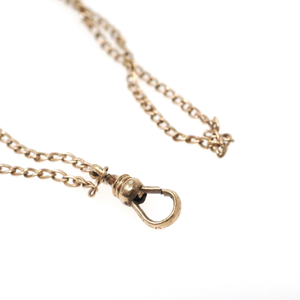 Antique Lorgnette Chain - Edwardian Gold Filled Red Glass Heart Necklace - Vintage Circa 1900s Era Curb Links Dog Clip Charm Slide Jewelry