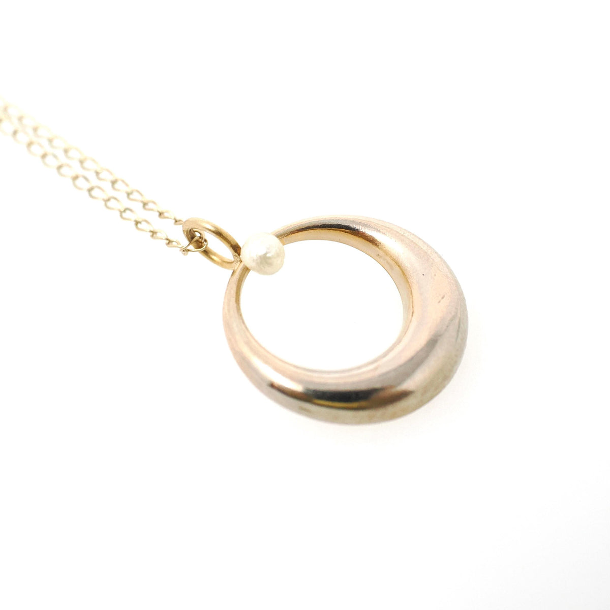 Antique Pearl Charm - Edwardian Era 14k Yellow Gold Cultured Seed Pearl Crescent Shape Pendant - Circa 1910s Era Fine Minimalist Jewelry