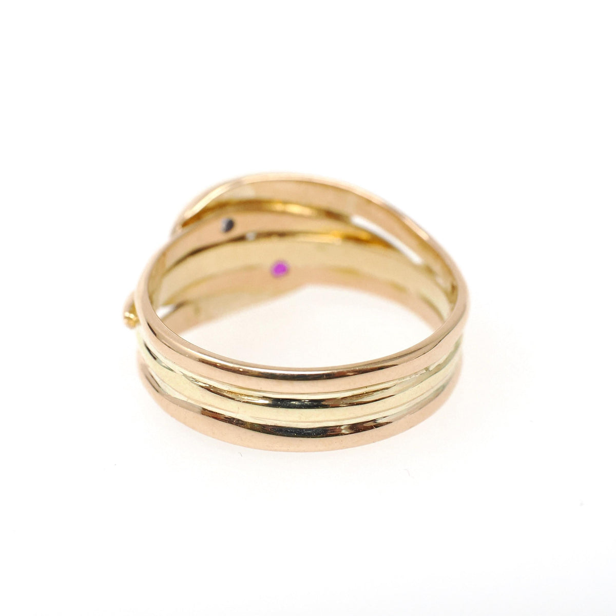Antique Double Snake Ring - Edwardian Era 18k Gold Serpent Handmade Natural Blue Synthetic Pink Sapphire - Circa 1910s Size 8 Fine Jewelry