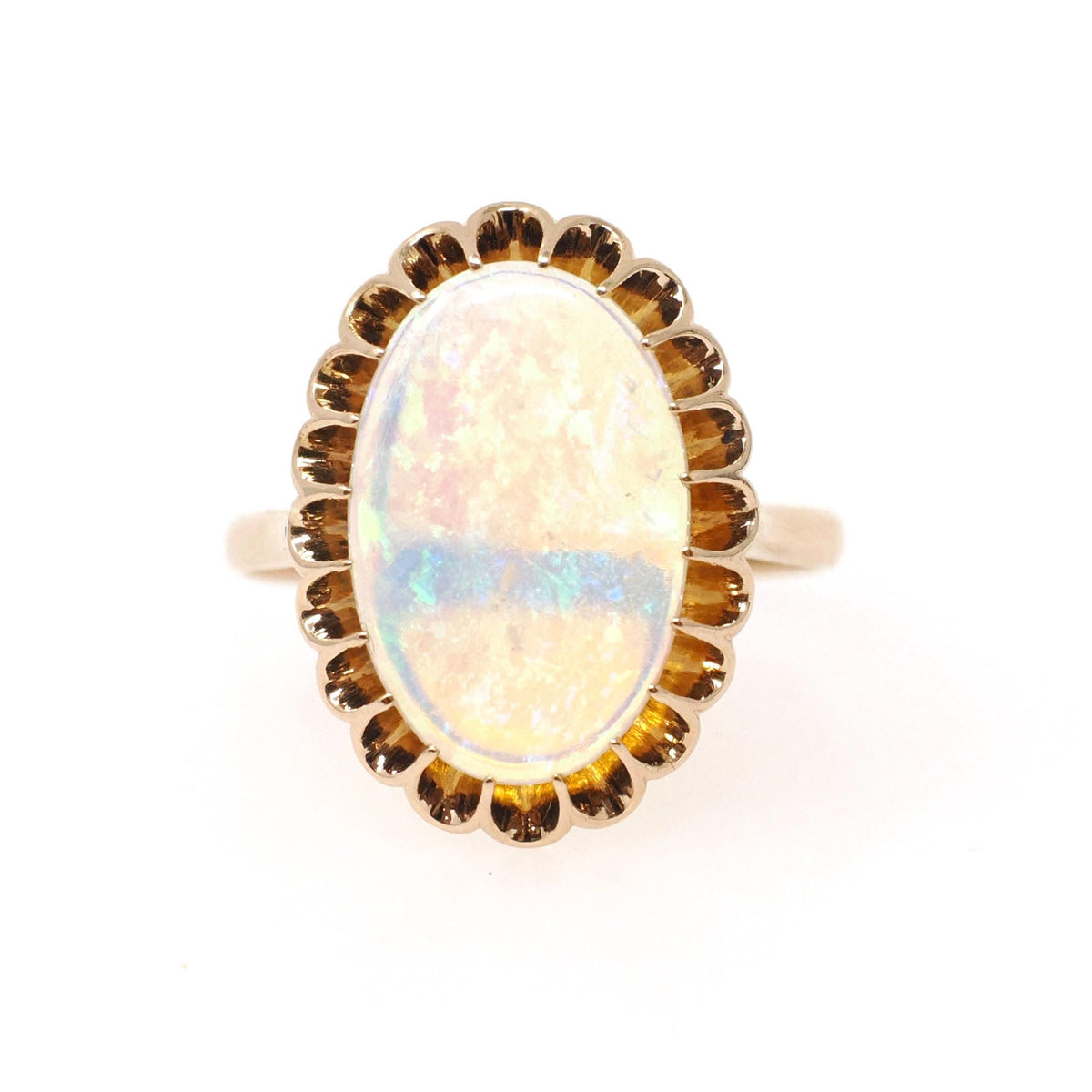Vintage Opal Ring - Mid Century 18k Yellow Gold Cabochon 1.83 CT Gemstone - Circa 1960s Era Size 7 Fine Statement October Birthstone Jewelry