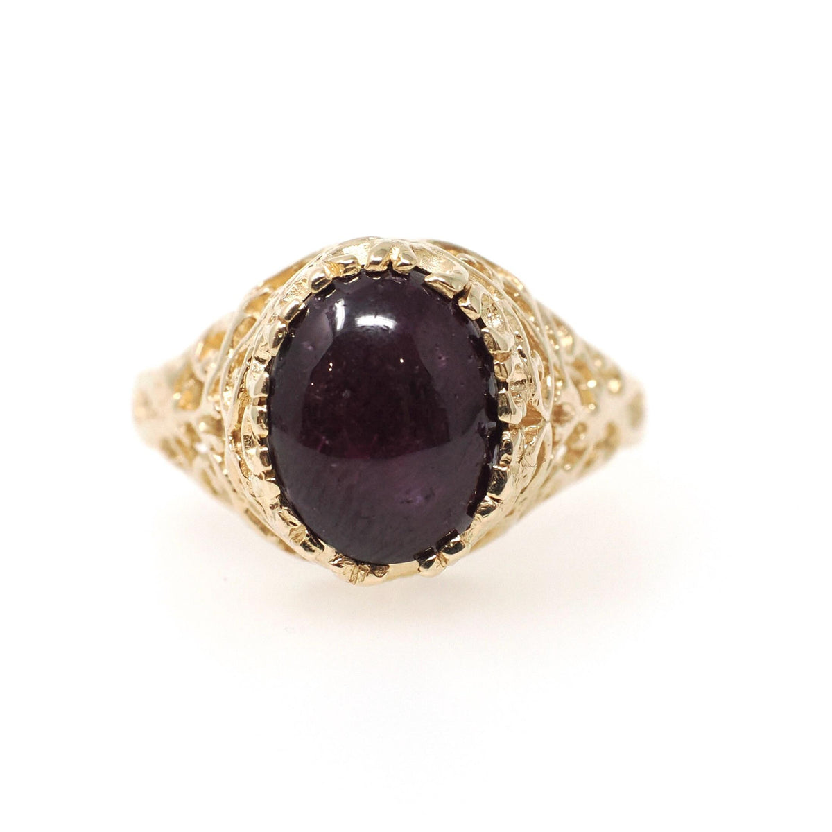Star Ruby Ring - Contemporary 14k Yellow Gold Oval Cabochon Gemstones - Circa 1990s Era Size 5 1/4 July Birthstone Celestial Fine Jewelry