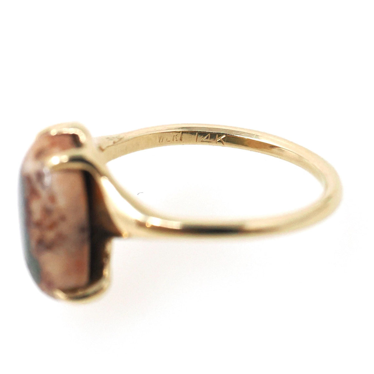 Boulder Opal Ring - Modernist 14k Yellow Gold Natural Play Of Color Gemstone - Circa 1970s Era Size 6 October Birthstone Fine Jewelry