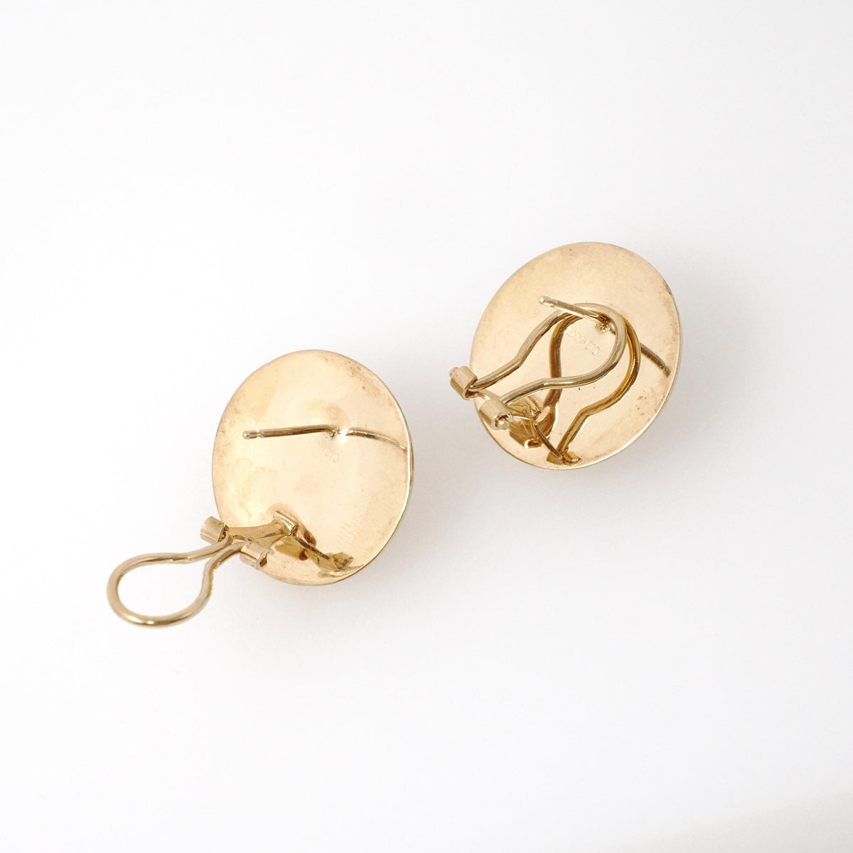 Mabe Pearl Earrings - Contemporary 14k Yellow Gold Round Bezel Omega Back Statement Studs - Circa 1990s Era June Birthstone Fine Jewelry