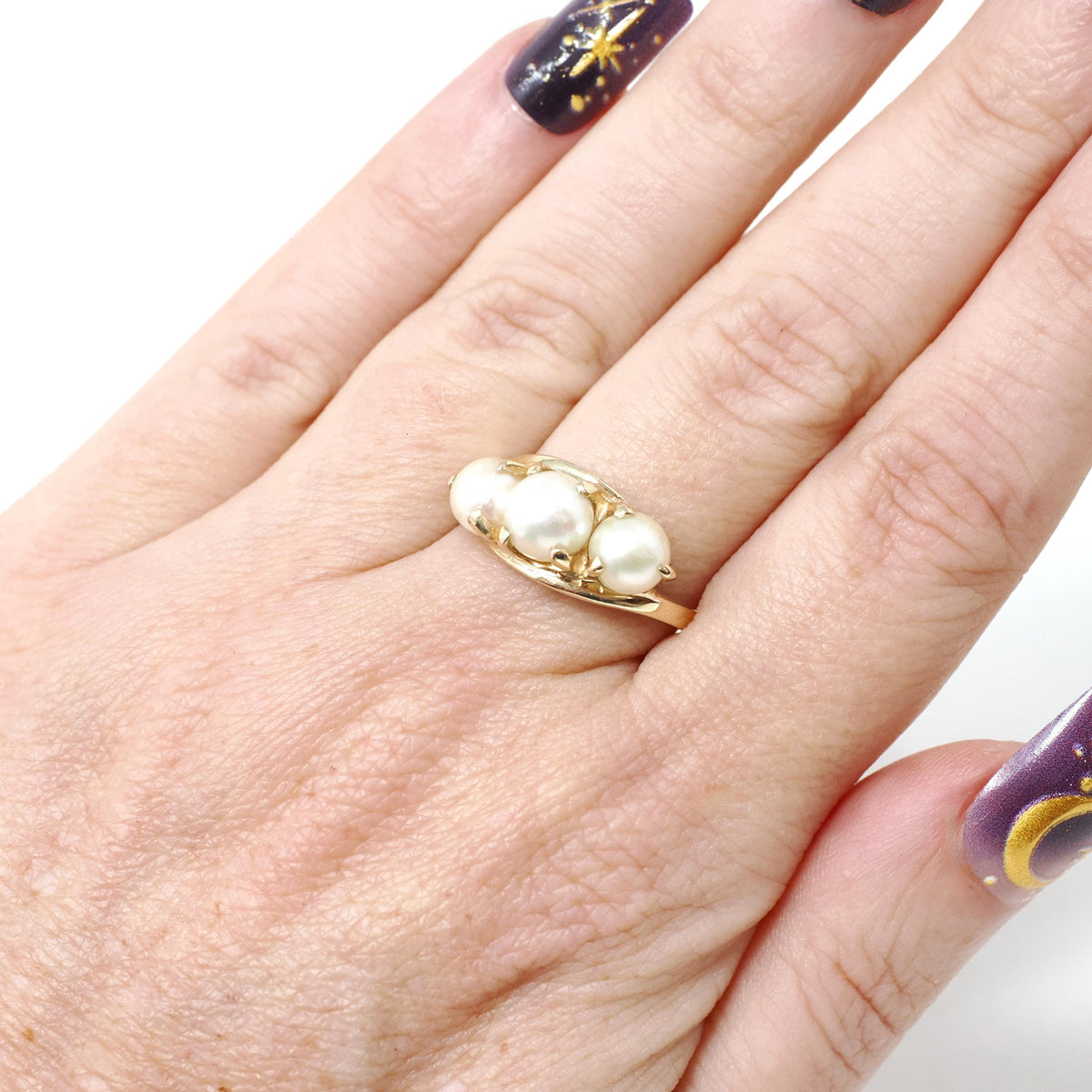 Bypass Pearl Ring - Vintage 14k Yellow Gold Organic Cultured Gemstone Band - Circa 1950s Era Size 6.5 June Birthstone Fine Statement Jewelry