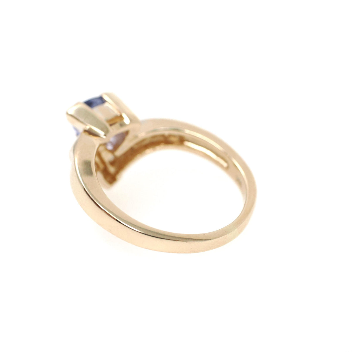Tanzanite & Diamond Ring - Contemporary 14k Yellow Gold Triangular Mixed Cut .81 CT Gem - Estate 1990s Size 7 1/4 Baguette Fine Jewelry