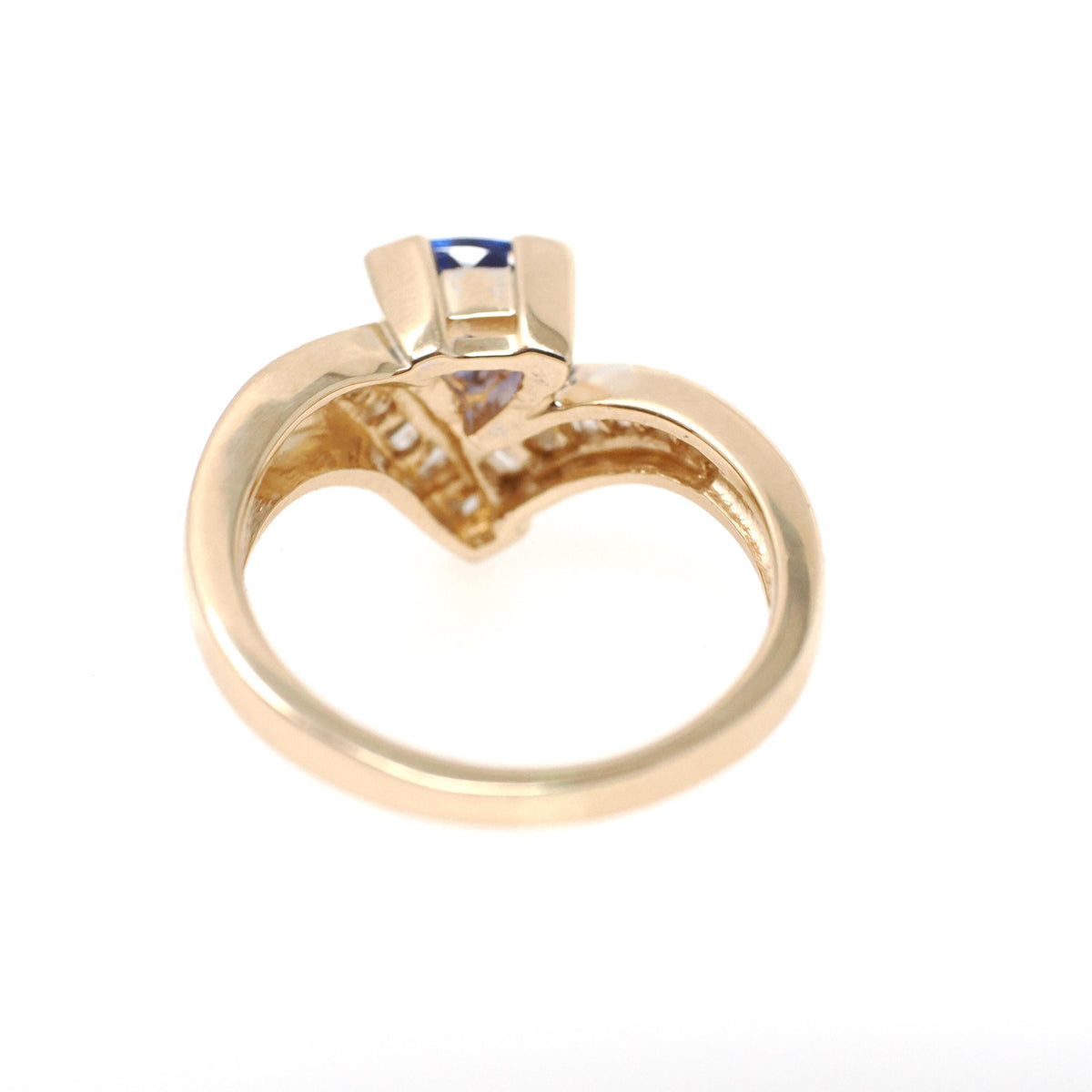 Tanzanite & Diamond Ring - Contemporary 14k Yellow Gold Triangular Mixed Cut .81 CT Gem - Estate 1990s Size 7 1/4 Baguette Fine Jewelry