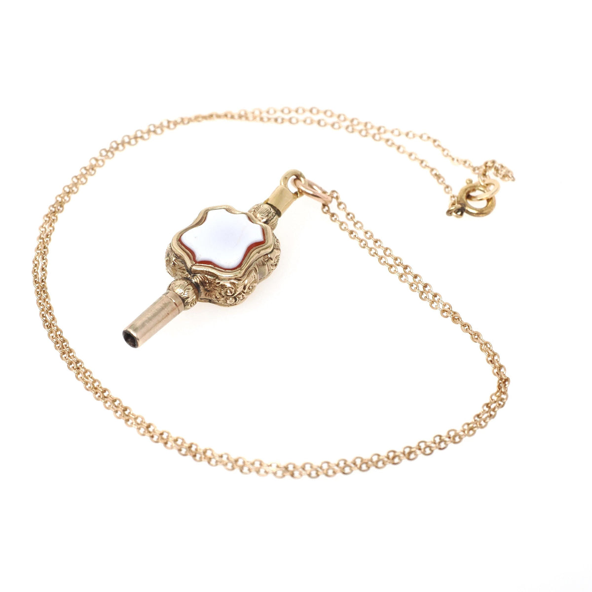 Antique Watch Key Fob - Victorian 9K Yellow Gold Sardonyx And Quartz Pendant Necklace - Circa 1890s Era Versatile Fine Statement Jewelry