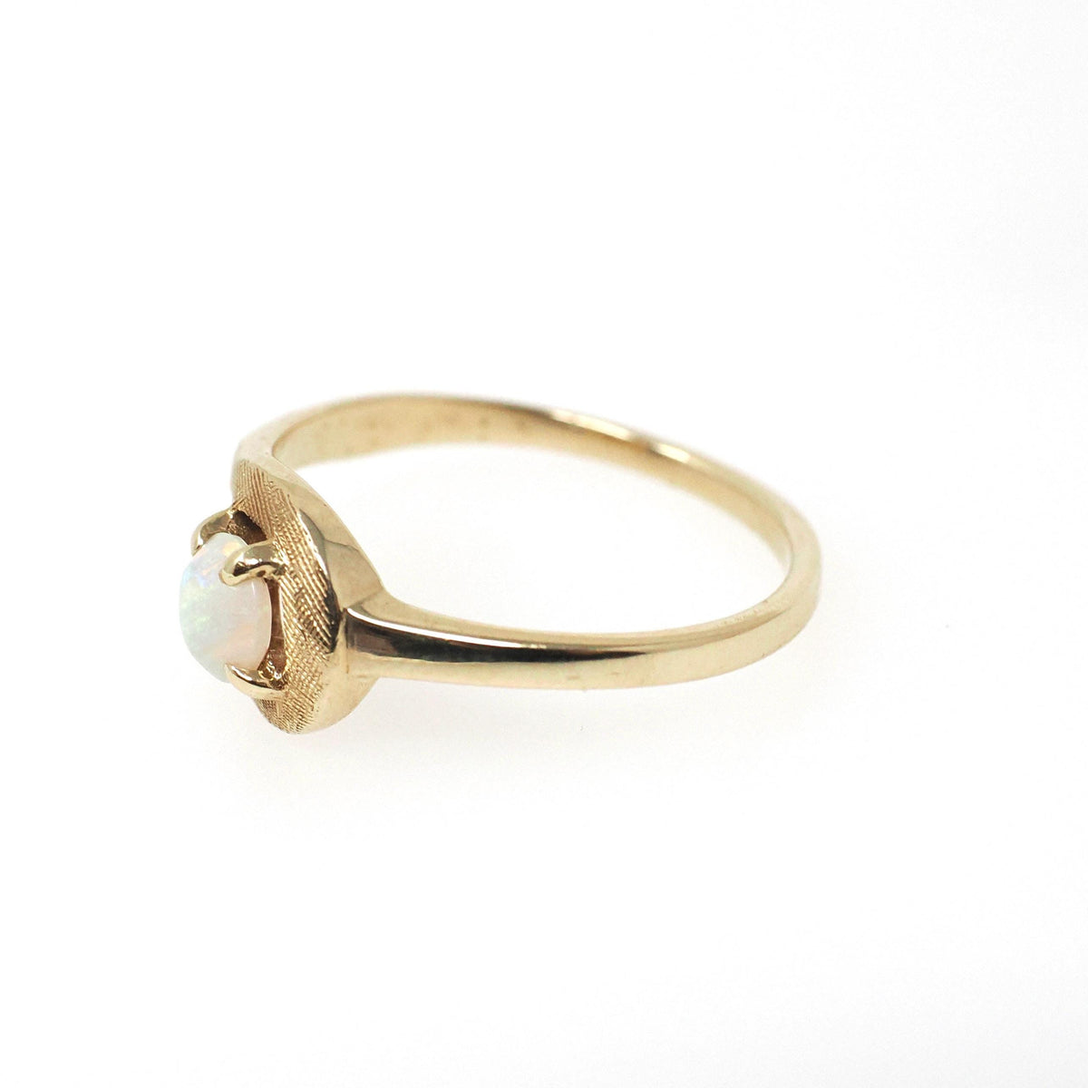 Vintage Opal Ring - Modernist 10k Yellow Gold Natural Gemstone Solitaire - Circa 1970s Size 6 3/4 Bypass October Birthstone Fine Jewelry