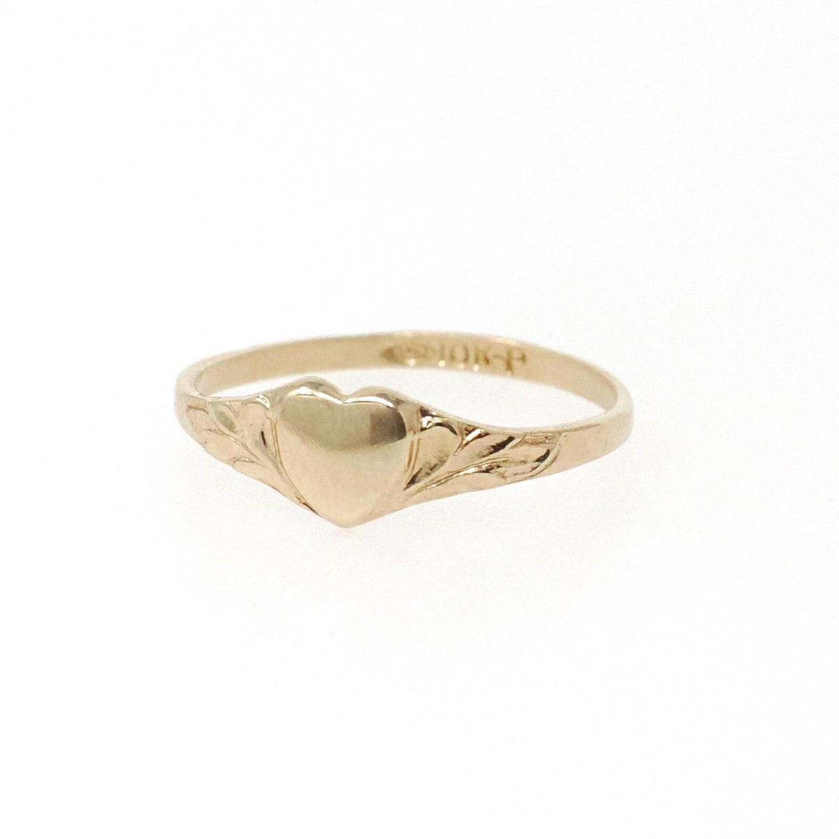 Heart Signet Ring - Mid Century 10k Yellow Gold Children's Midi Pinky Band - Vintage Circa Early 1960s Era Size 2.25 Fine Statement Jewelry