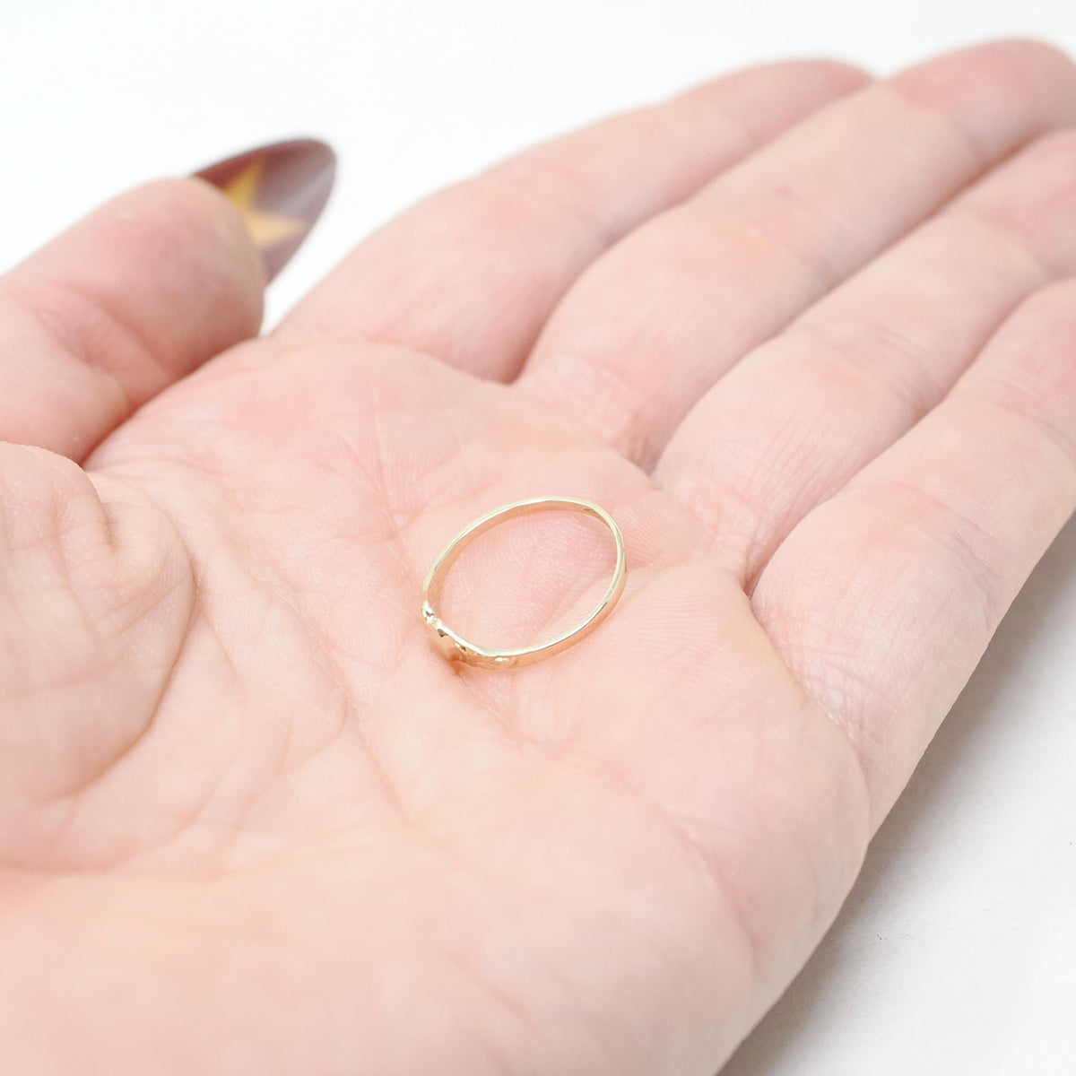Heart Signet Ring - Mid Century 10k Yellow Gold Children's Midi Pinky Band - Vintage Circa Early 1960s Era Size 2.25 Fine Statement Jewelry