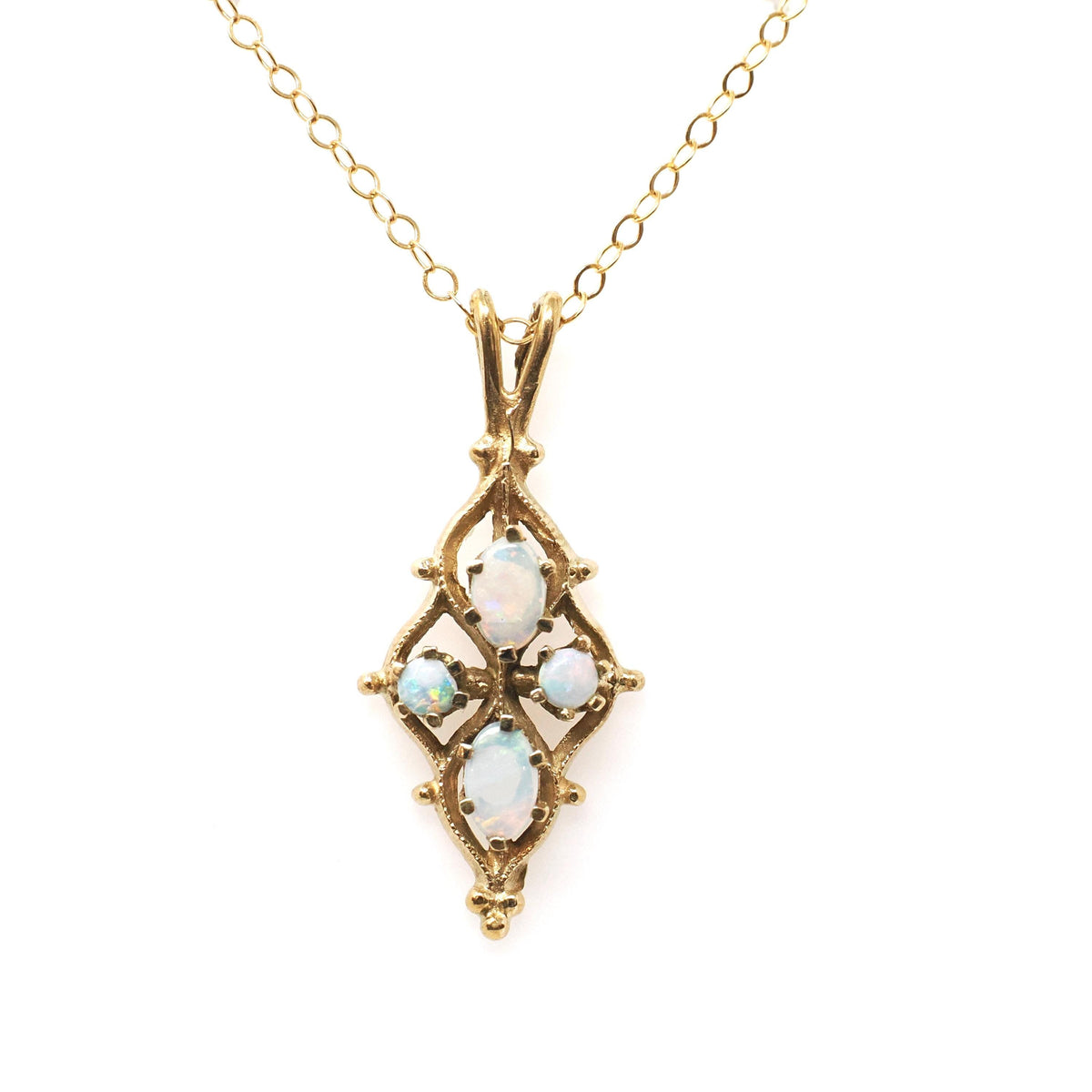 Vintage Opal Pendant - Modernist 14k Yellow Gold Cabochon Cut Gemstone Necklace - Vintage Circa 1970s Era October Birthstone Fine Jewelry
