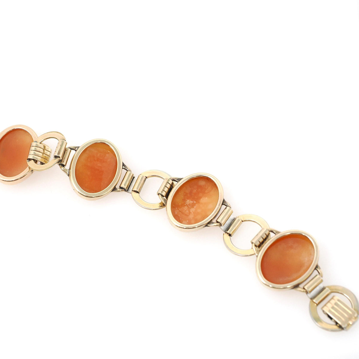 Vintage Cameo Bracelet - Mid Century 10k Gold Filled Oval Carved Shell Woman's Profile - Circa 1950s Latch Clasp Fashion Accessory Jewelry
