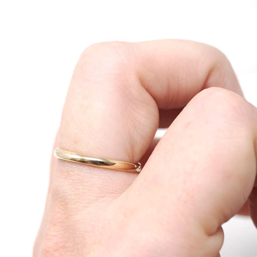 Contemporary Wedding Band - Estate 14k Yellow Gold 2.0 MM Half Round Ring - Circa 1990s Era Size 6 1/2 Stacking Fine Bridal 90s Jewelry
