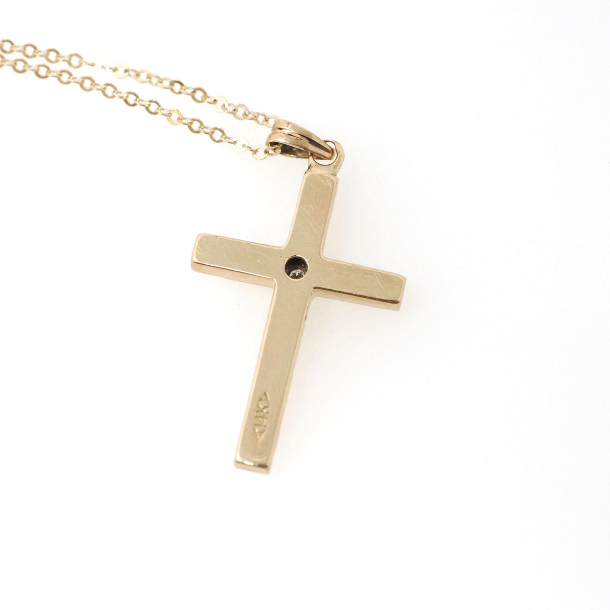 Vintage Cross Necklace - Retro 14k Yellow & White Gold Natural .02 CT Diamond Pendant - Circa 1940s Era Religious Faith Fine 40s Jewelry