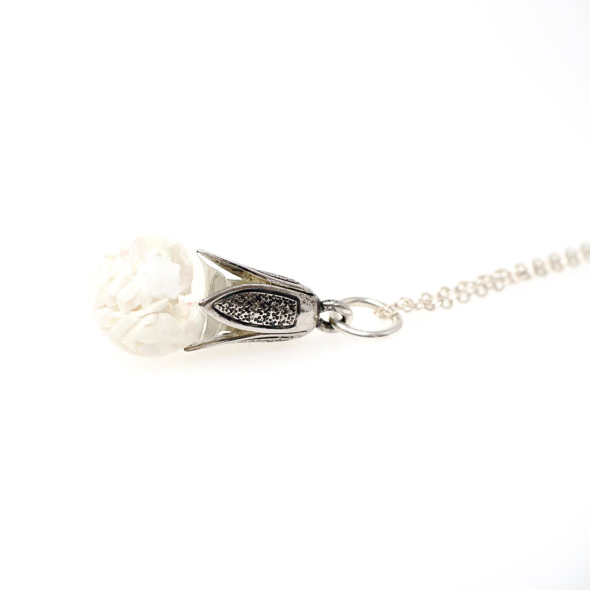 Floating Opal Necklace - Mid Century Sterling Silver Tulip Cap Gemstones Chips Charm - Vintage 1950s Era Liquid Teardrop Pendant Jewelry