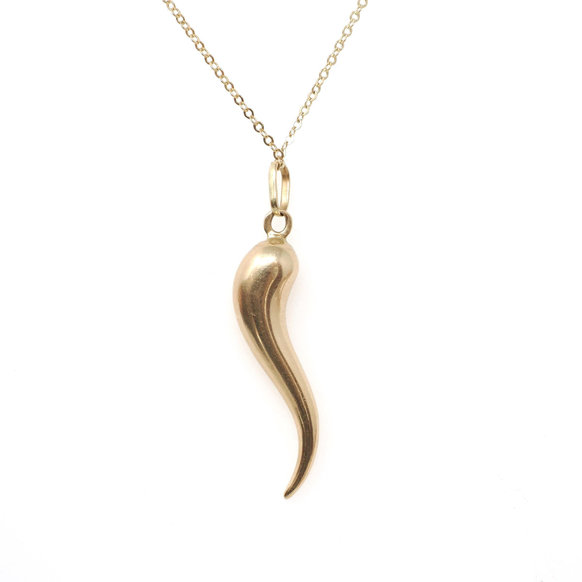 Italian Horn Charm - 14k Yellow Gold Italy Cornicello Good Luck Pendant Necklace - Vintage Circa 1970s Ward Off Evil Amulet Jewelry