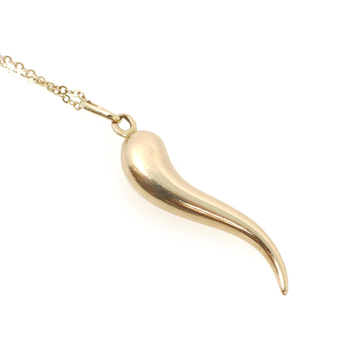 Italian Horn Charm - 14k Yellow Gold Italy Cornicello Good Luck Pendant Necklace - Vintage Circa 1970s Ward Off Evil Amulet Jewelry