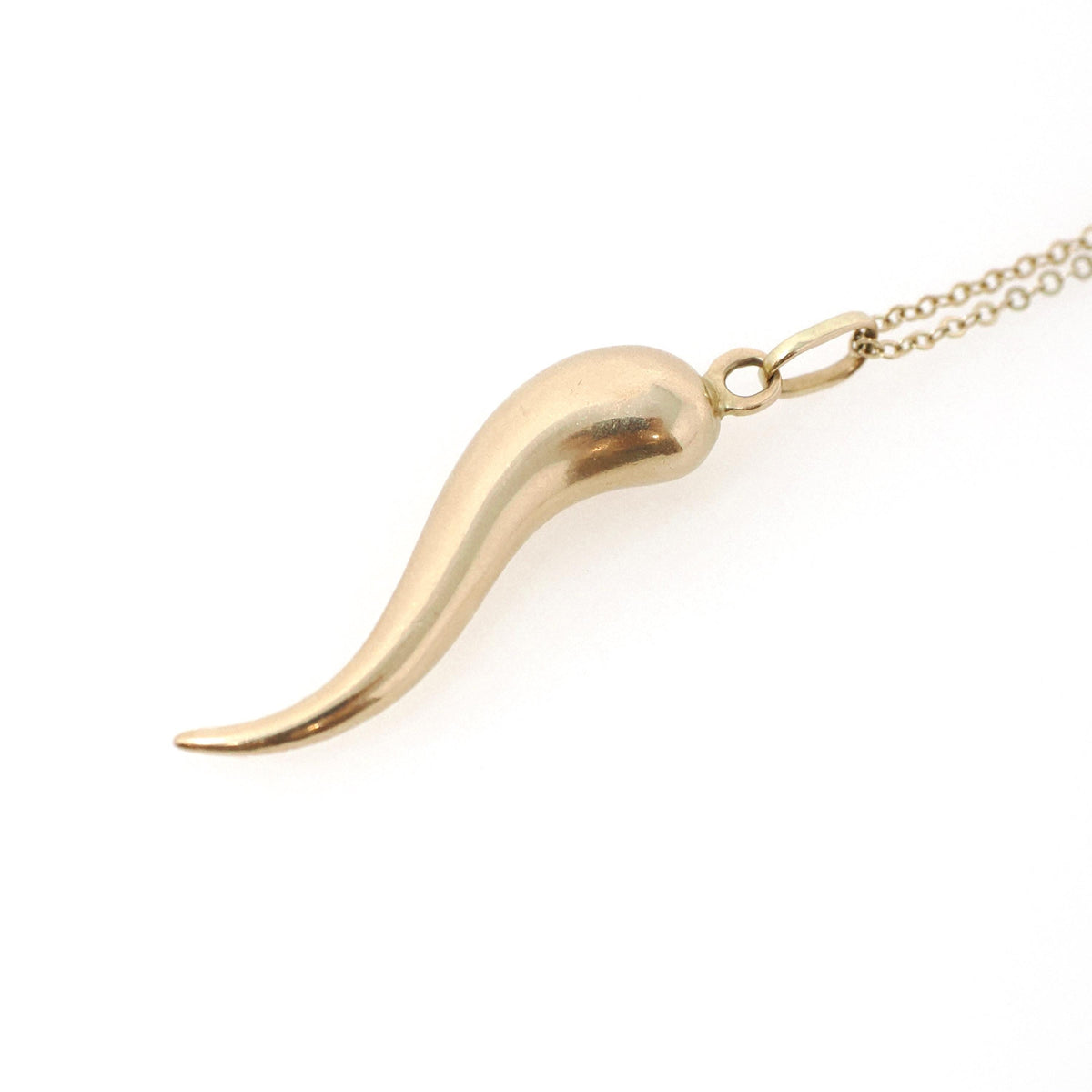 Italian Horn Charm - 14k Yellow Gold Italy Cornicello Good Luck Pendant Necklace - Vintage Circa 1970s Ward Off Evil Amulet Jewelry