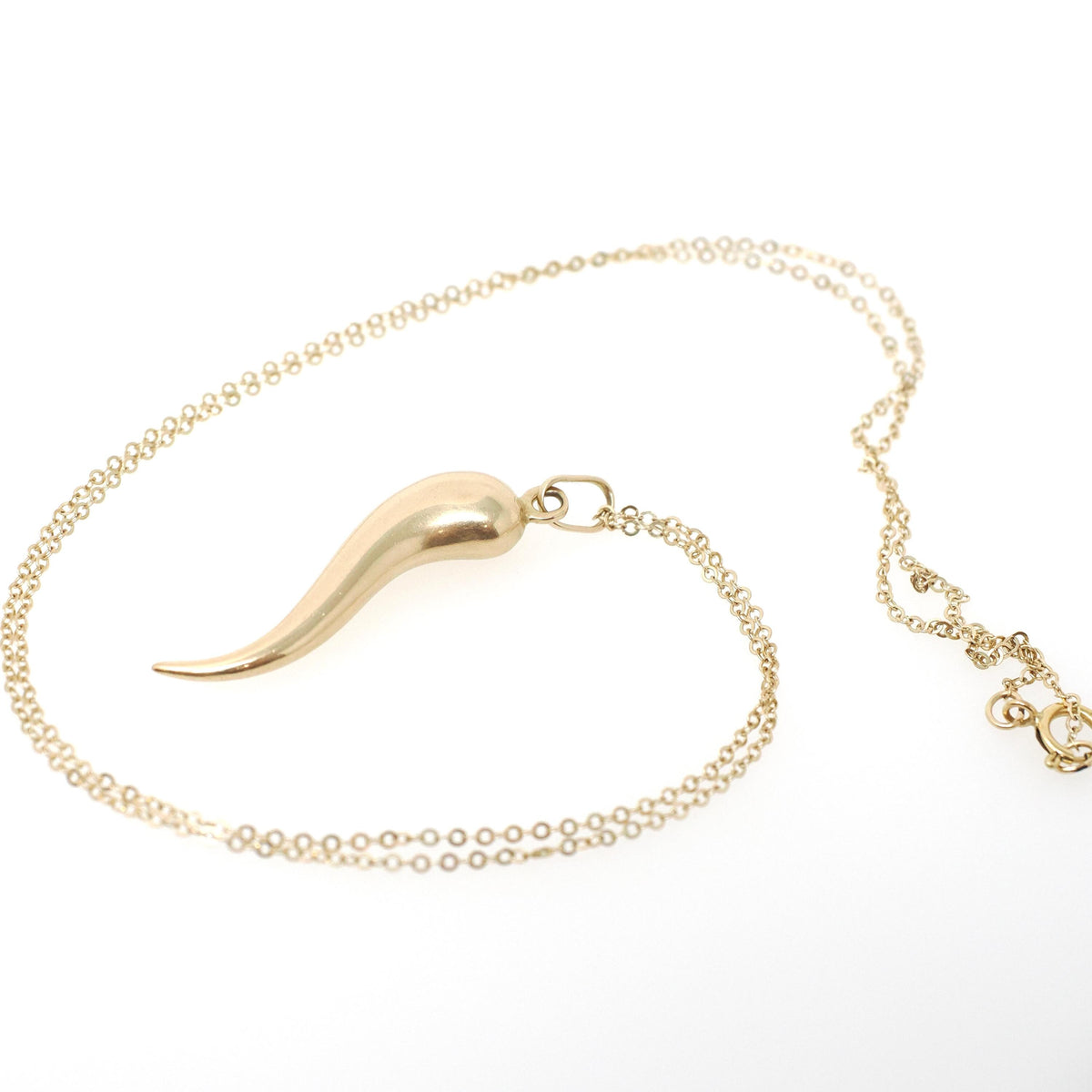 Italian Horn Charm - 14k Yellow Gold Italy Cornicello Good Luck Pendant Necklace - Vintage Circa 1970s Ward Off Evil Amulet Jewelry